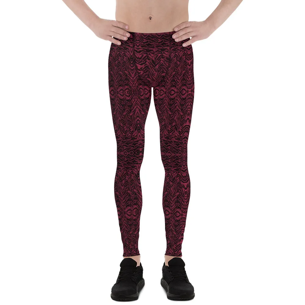 Red Tiger Striped Men's Leggings, Animal Print Running Tights Meggings-Made in USA/EU