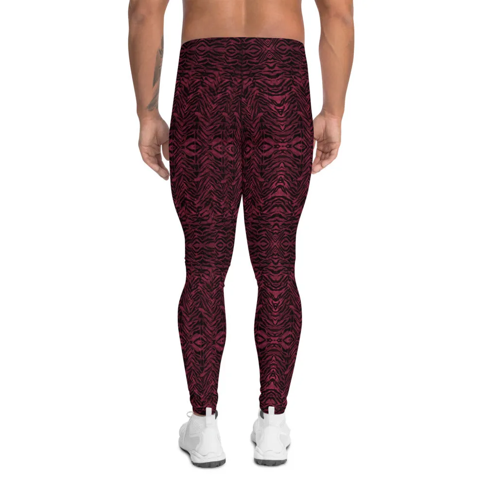 Red Tiger Striped Men's Leggings, Animal Print Running Tights Meggings-Made in USA/EU