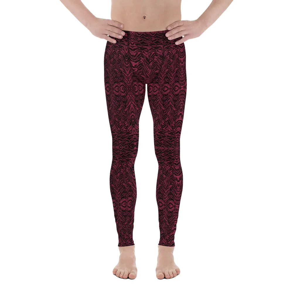 Red Tiger Striped Men's Leggings, Animal Print Running Tights Meggings-Made in USA/EU