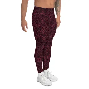 Red Tiger Striped Men's Leggings, Animal Print Running Tights Meggings-Made in USA/EU