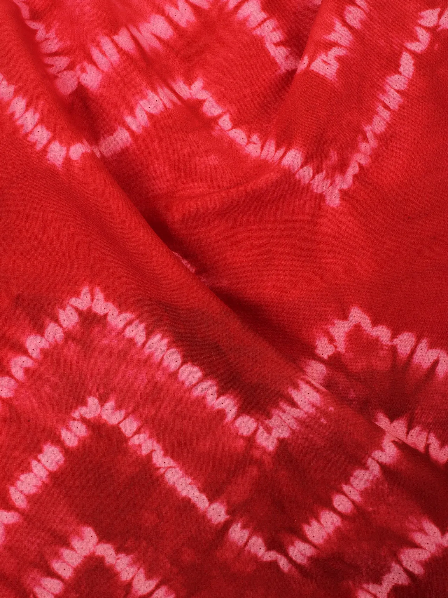 Red White Hand Shibori Dyed Cotton Fabric Per Meter - F0916289