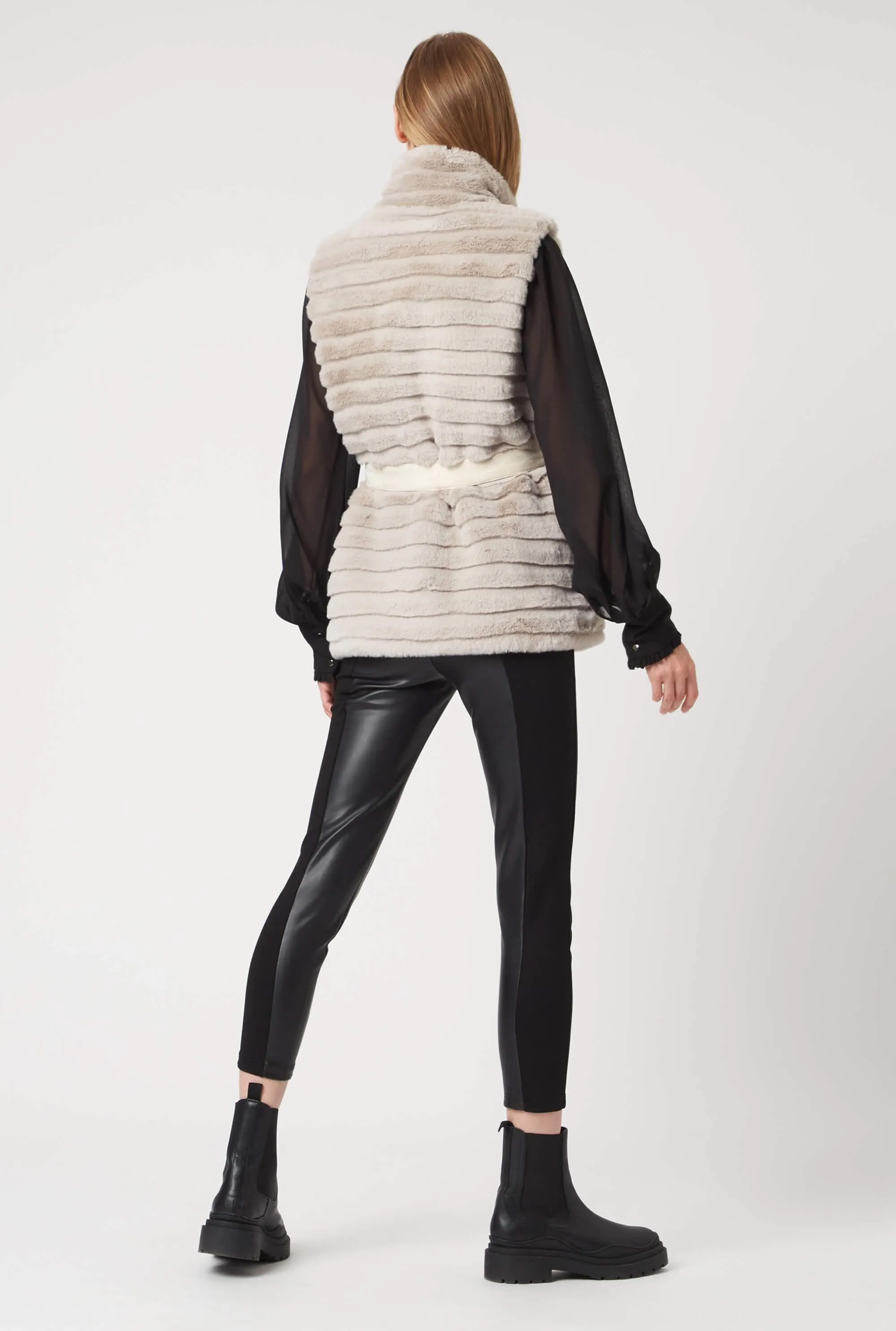 Ribbed Faux Fur Gilet with Belt