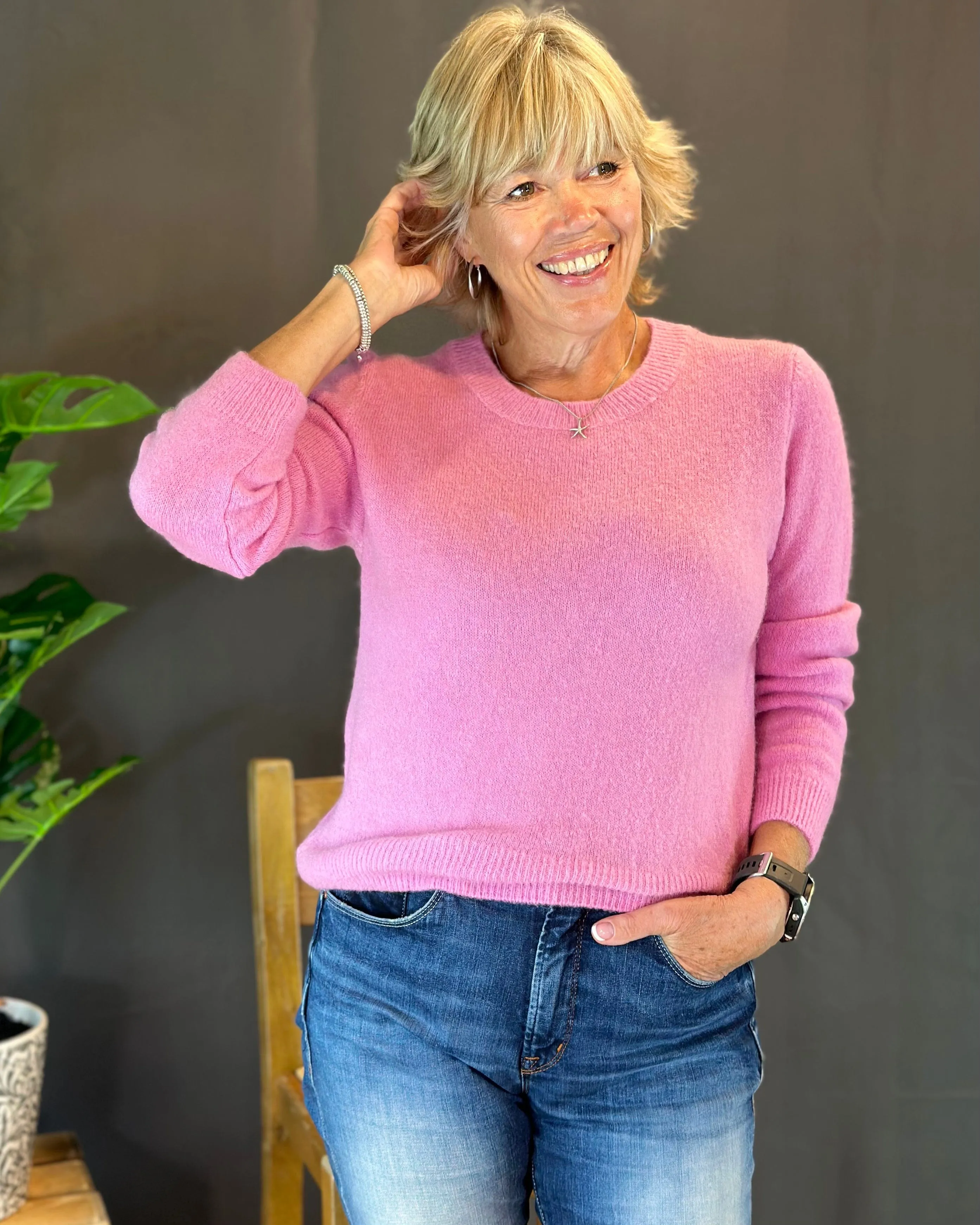 Round Neck Alpaca Jumper - Pink