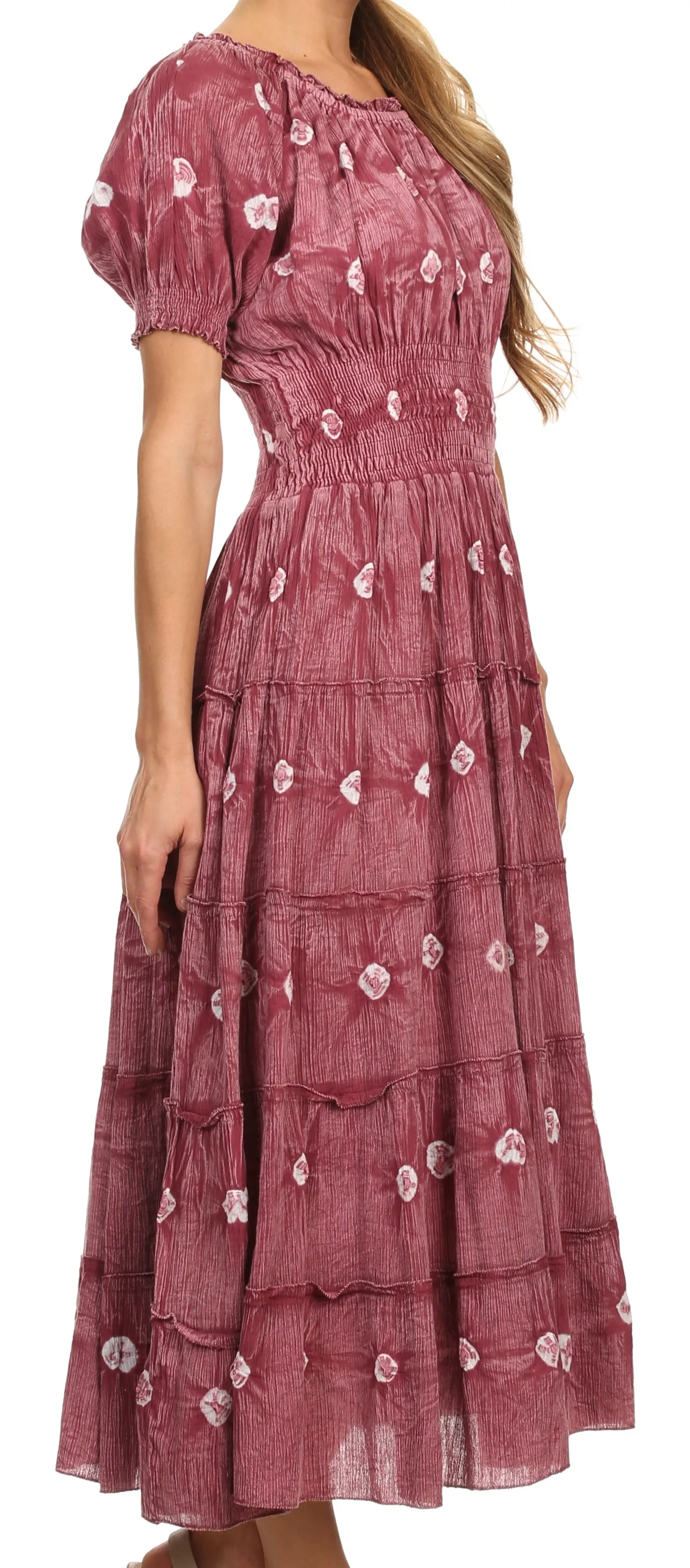 Sakkas Aiden Crepe Peasant Gypsy Boho Long Tie Dye Dress