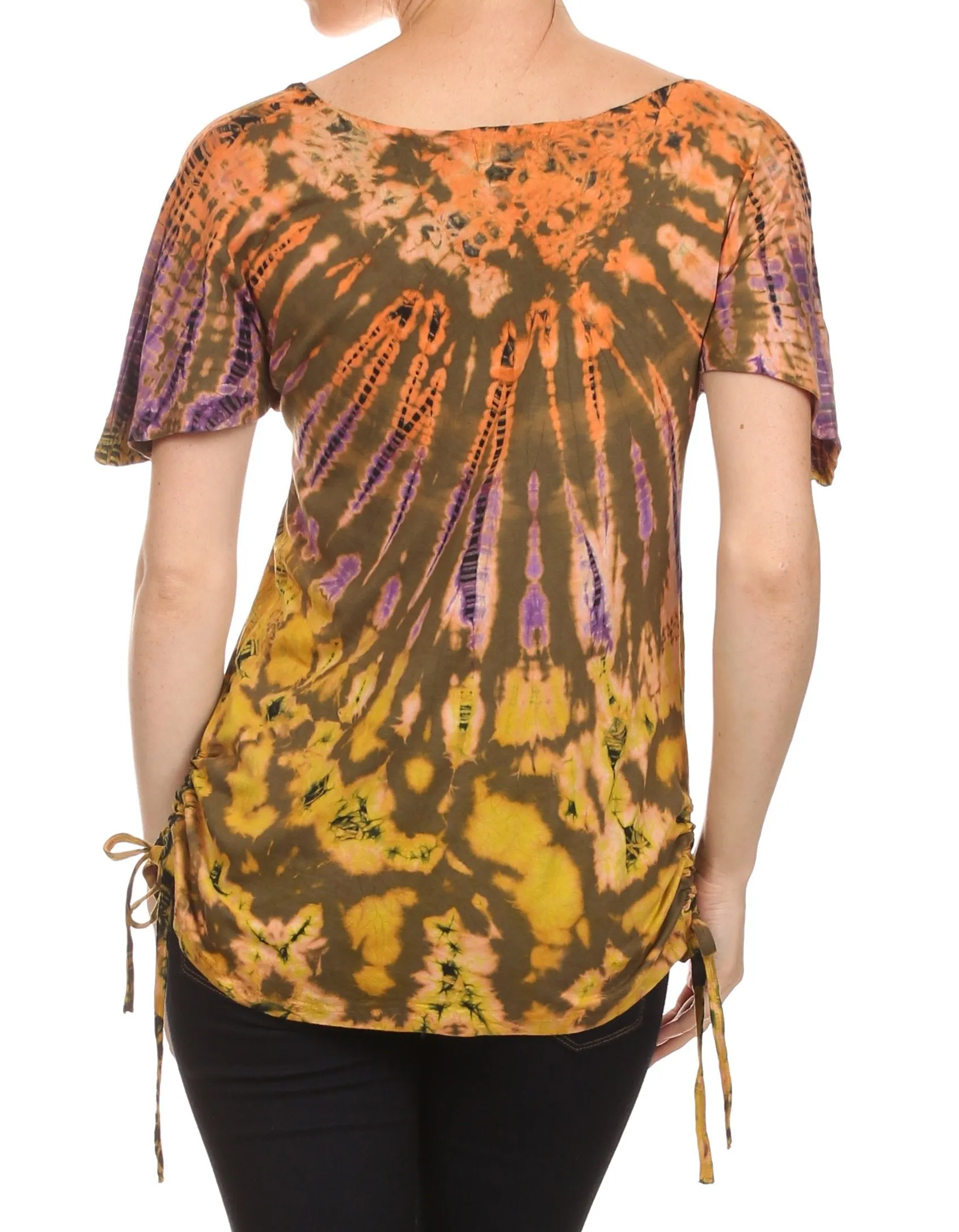 Sakkas  Harlie Tie Dye Blouse With High Low Adjustable Side Seam