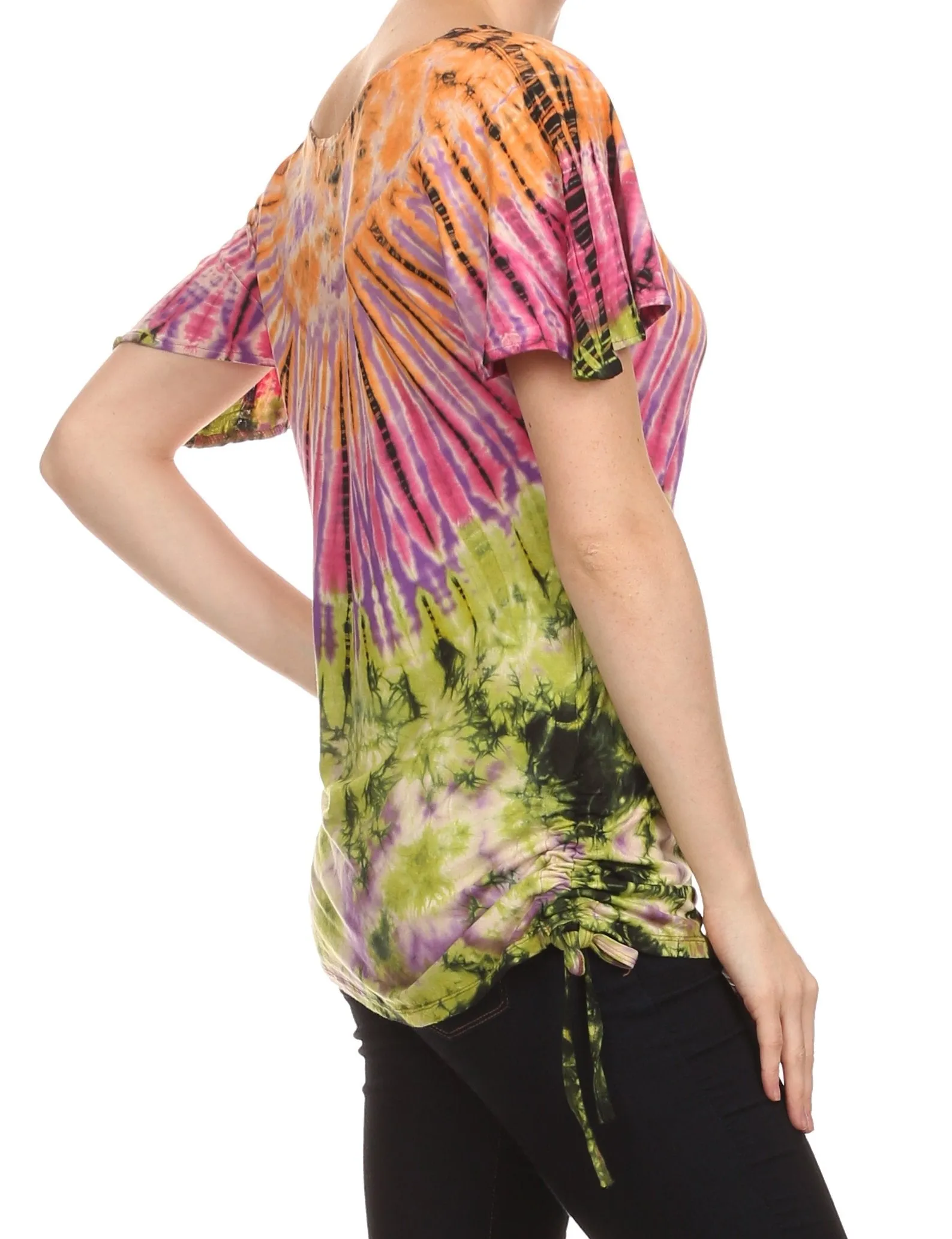 Sakkas  Harlie Tie Dye Blouse With High Low Adjustable Side Seam