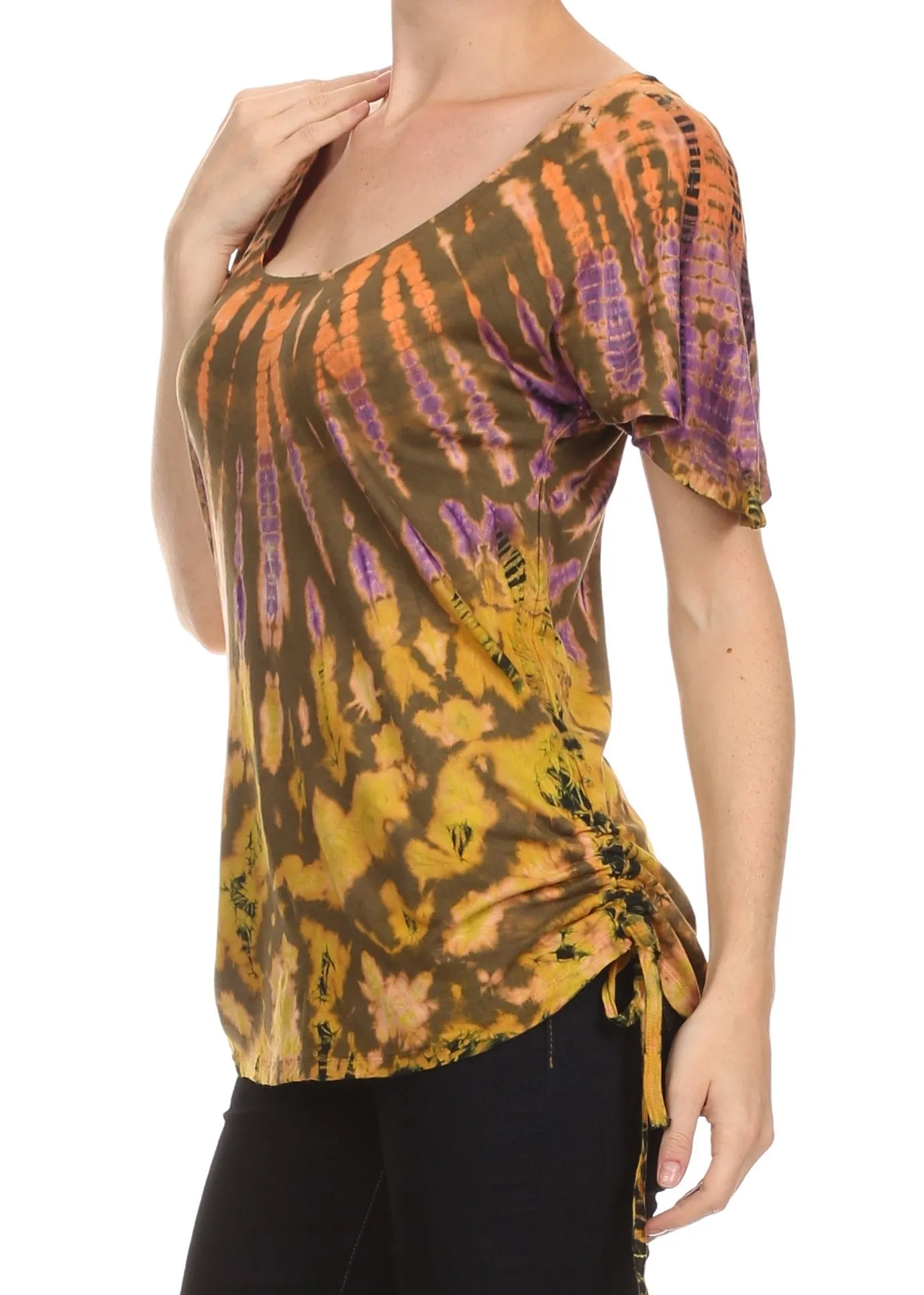 Sakkas  Harlie Tie Dye Blouse With High Low Adjustable Side Seam