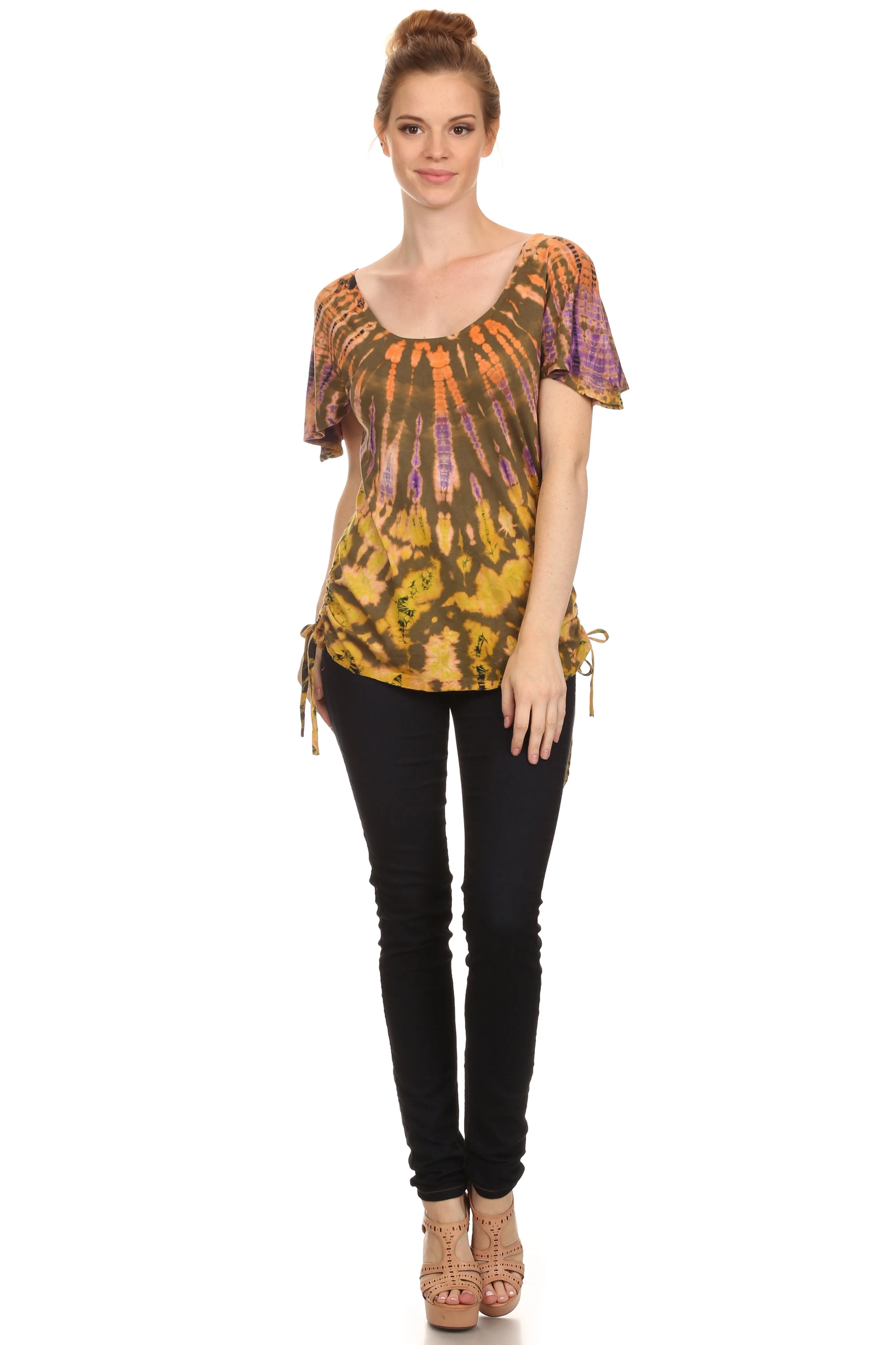 Sakkas  Harlie Tie Dye Blouse With High Low Adjustable Side Seam