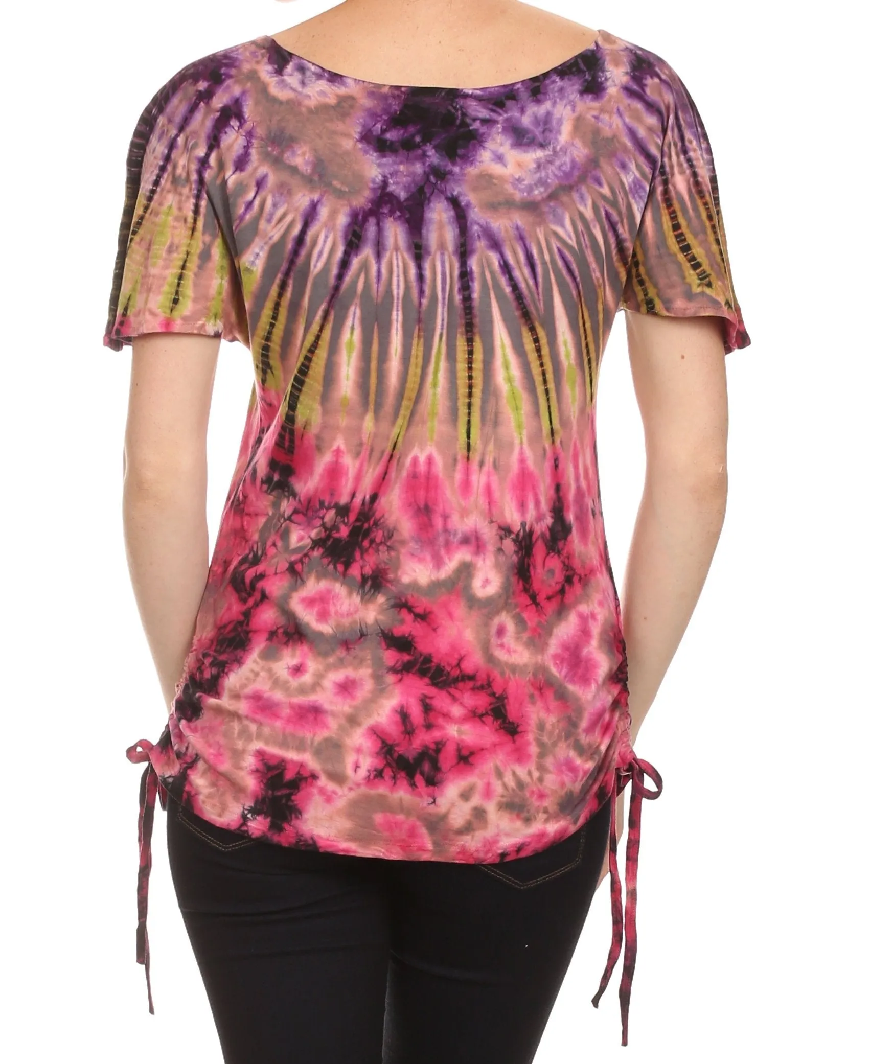 Sakkas  Harlie Tie Dye Blouse With High Low Adjustable Side Seam