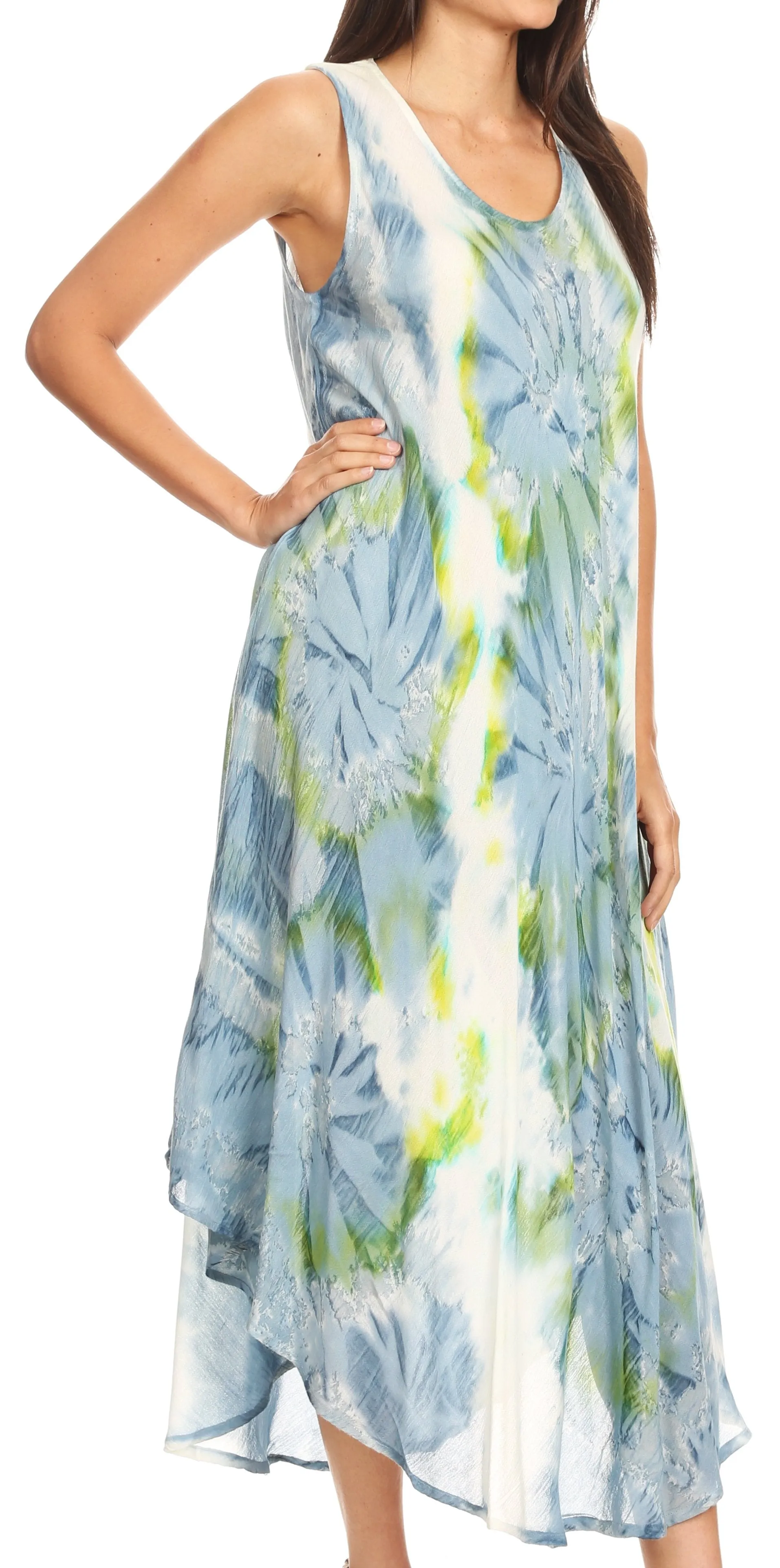 Sakkas Laeila Tie Dye Washed Tall Long Sleeveless Tank Top Caftan Dress / Cover Up