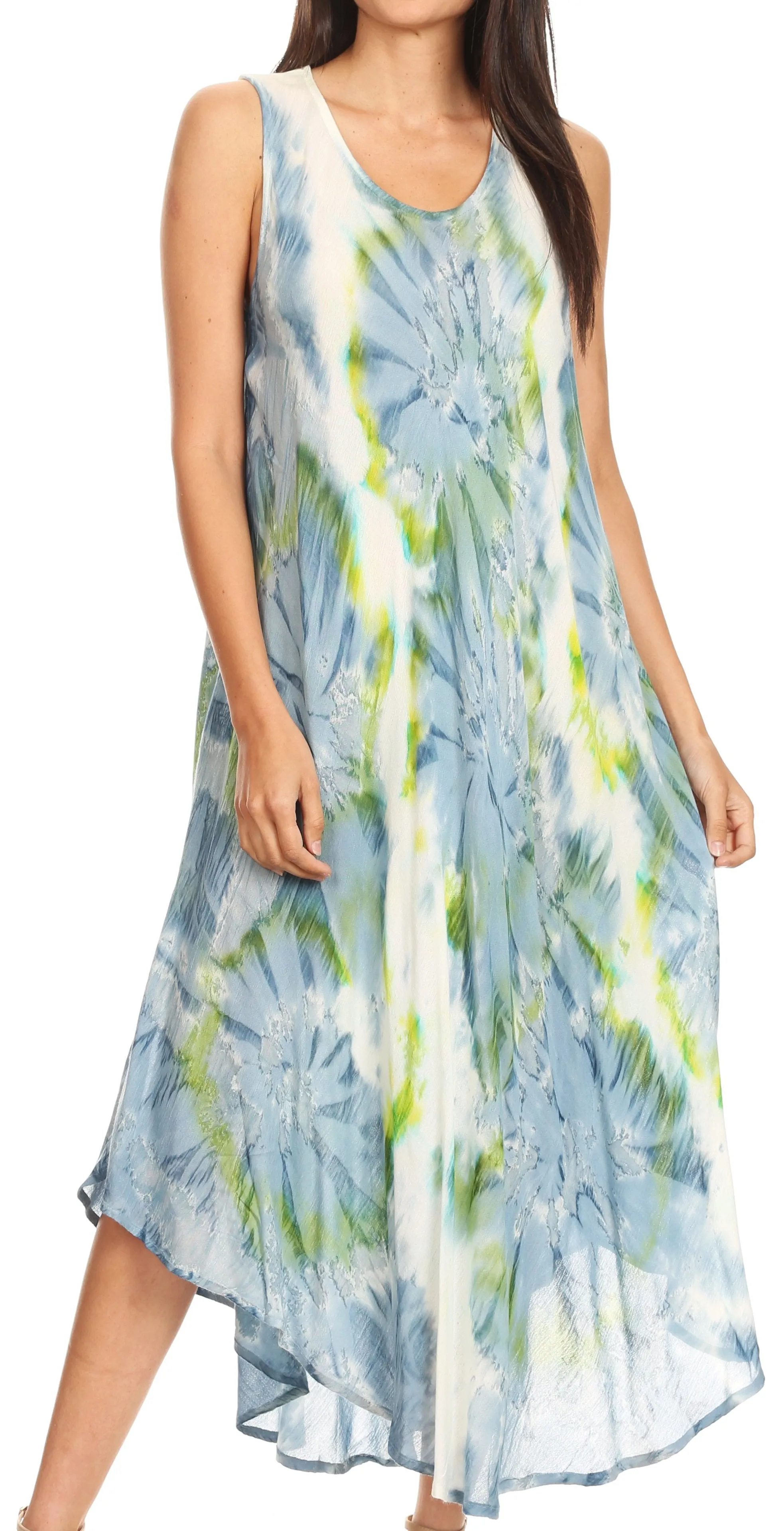 Sakkas Laeila Tie Dye Washed Tall Long Sleeveless Tank Top Caftan Dress / Cover Up