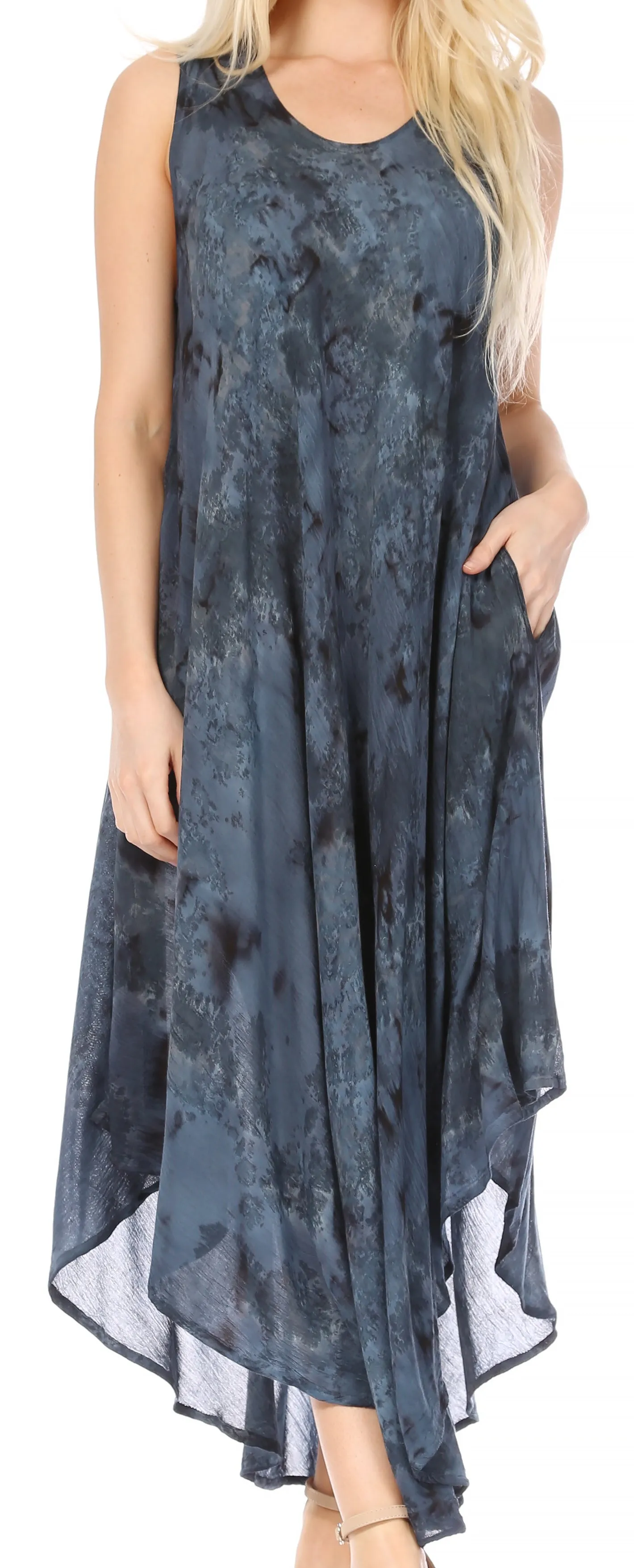 Sakkas Laeila Tie Dye Washed Tall Long Sleeveless Tank Top Caftan Dress / Cover Up