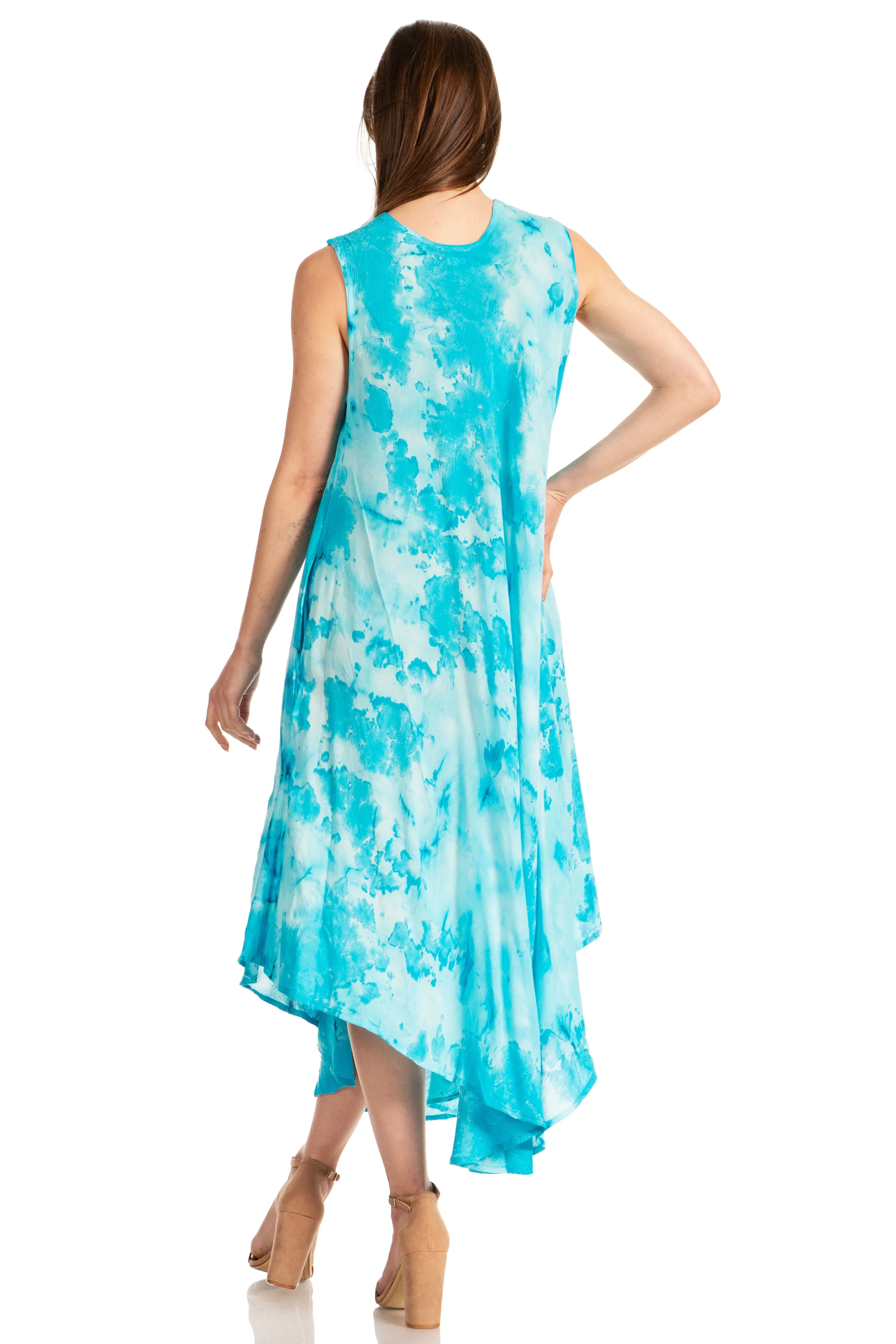 Sakkas Laeila Tie Dye Washed Tall Long Sleeveless Tank Top Caftan Dress / Cover Up