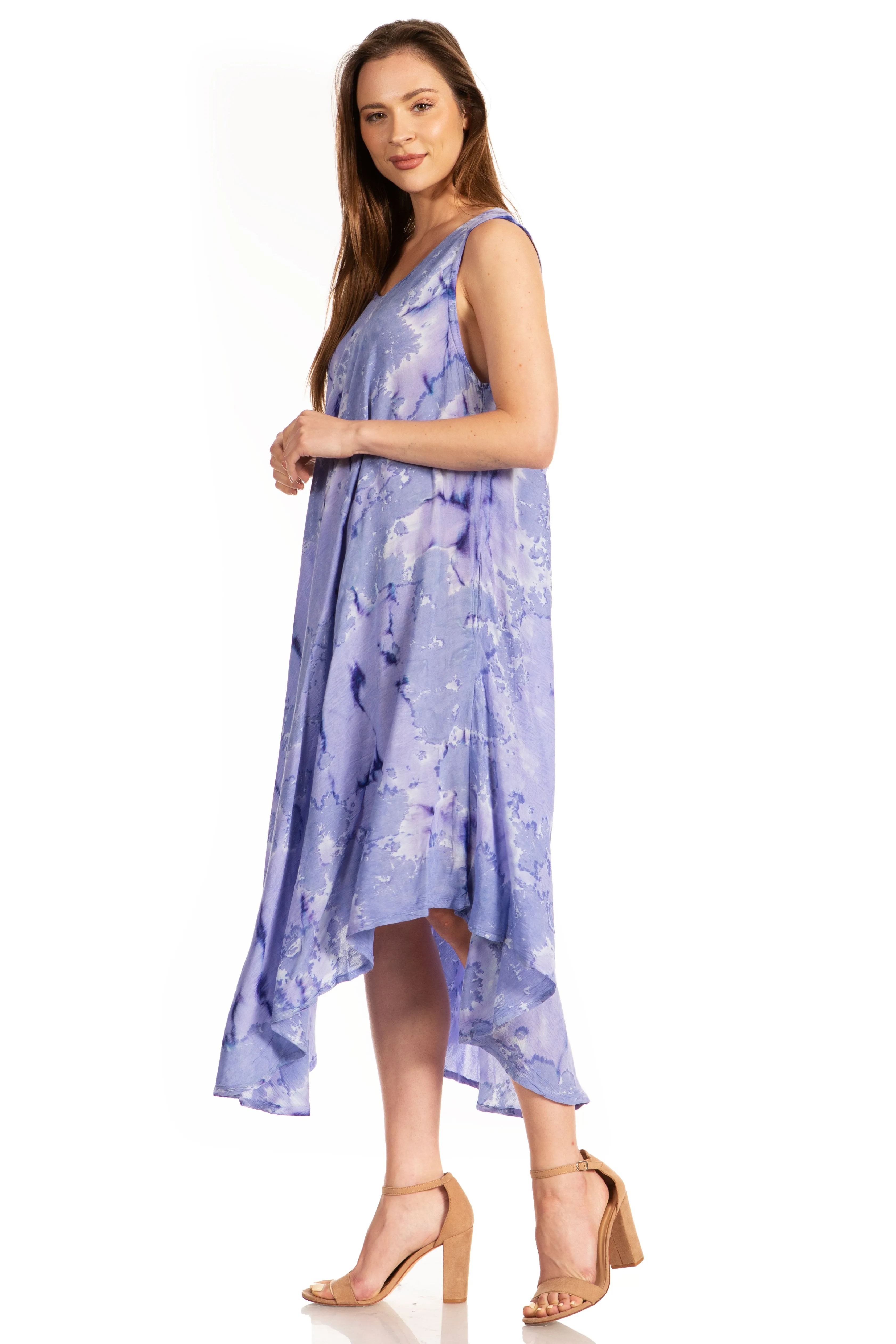 Sakkas Laeila Tie Dye Washed Tall Long Sleeveless Tank Top Caftan Dress / Cover Up