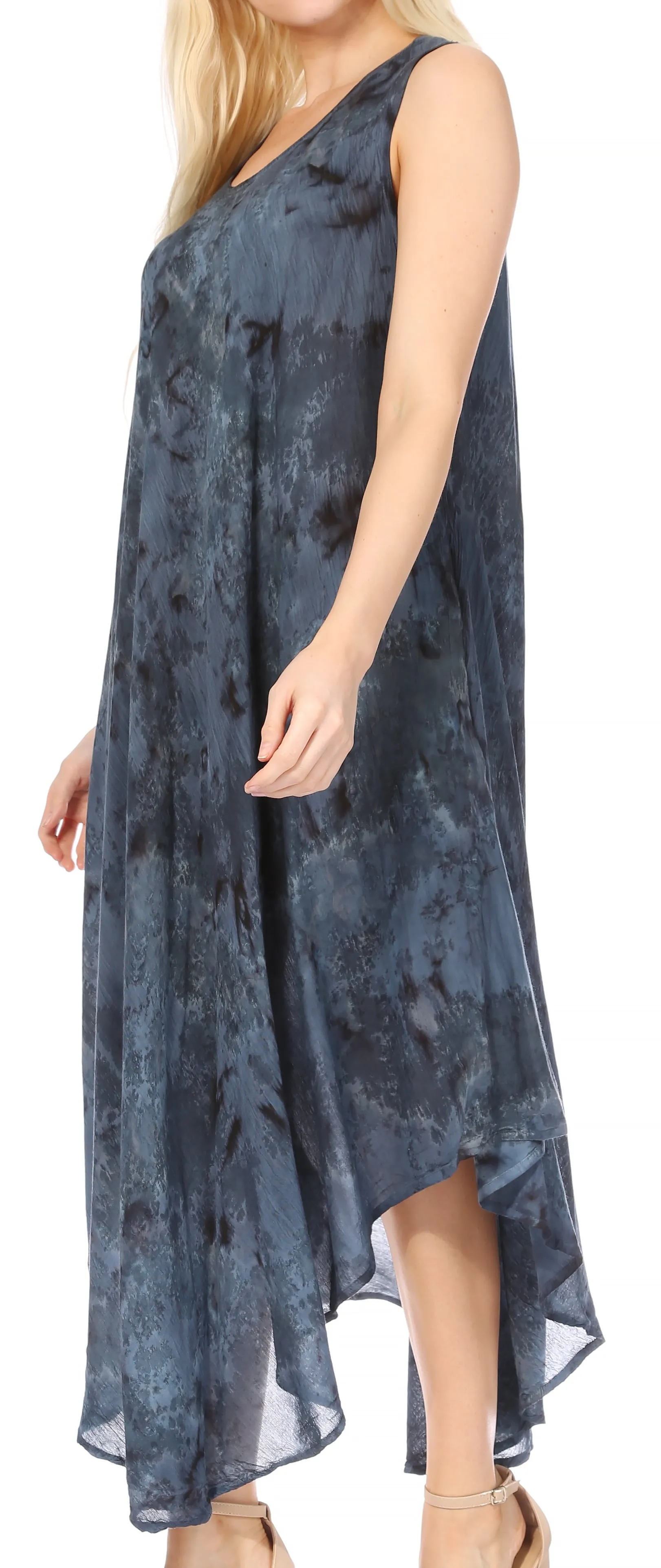 Sakkas Laeila Tie Dye Washed Tall Long Sleeveless Tank Top Caftan Dress / Cover Up