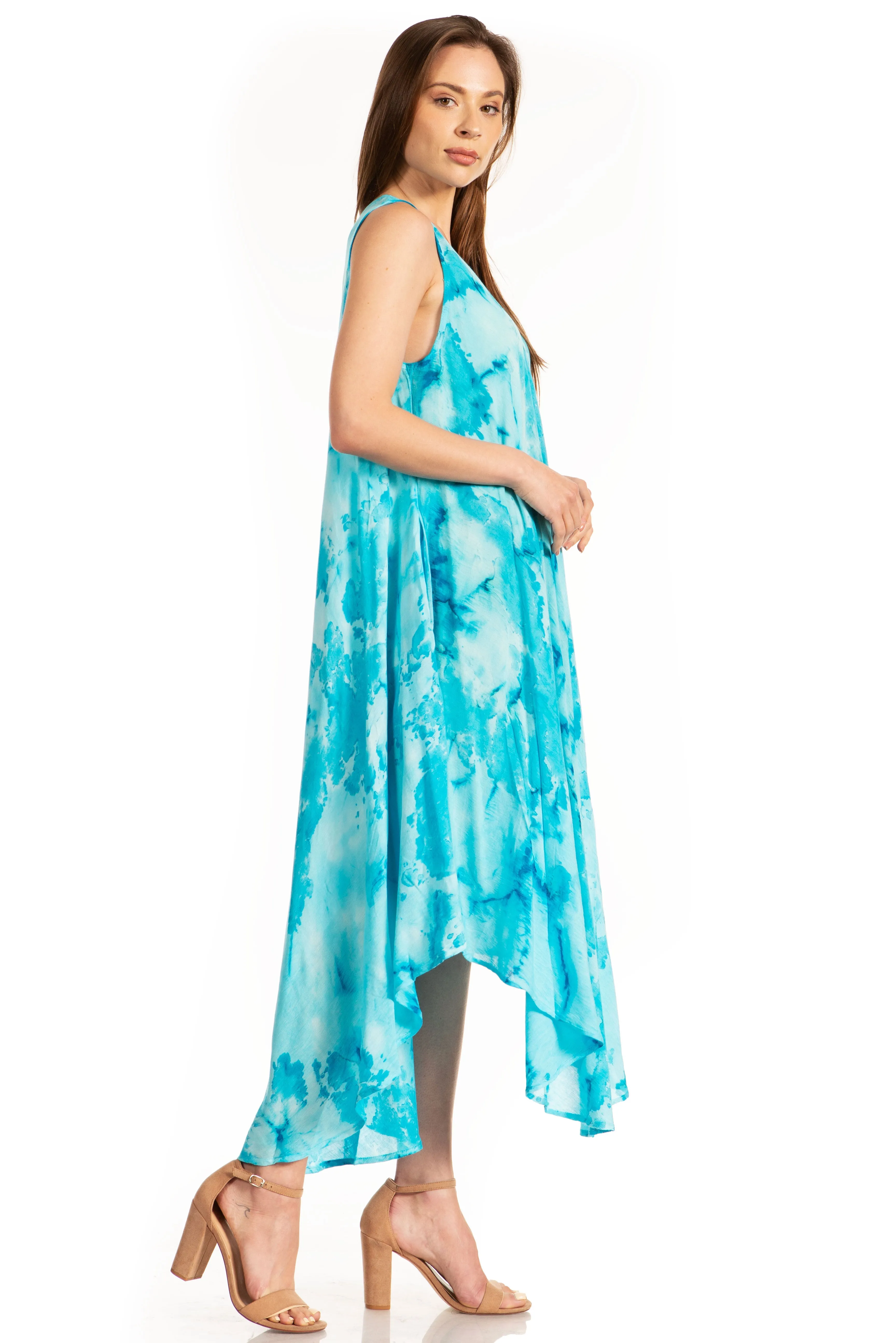 Sakkas Laeila Tie Dye Washed Tall Long Sleeveless Tank Top Caftan Dress / Cover Up