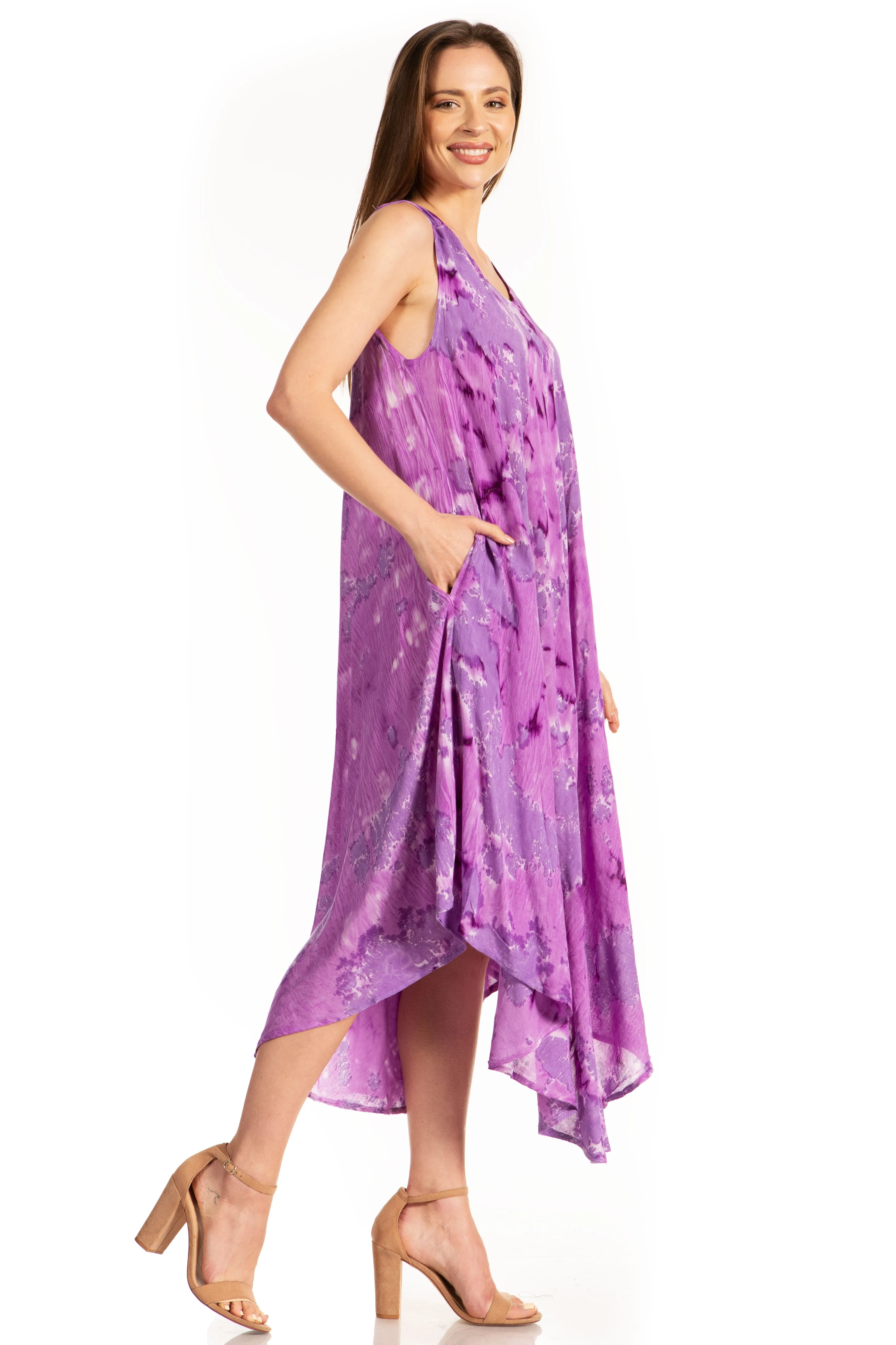 Sakkas Laeila Tie Dye Washed Tall Long Sleeveless Tank Top Caftan Dress / Cover Up