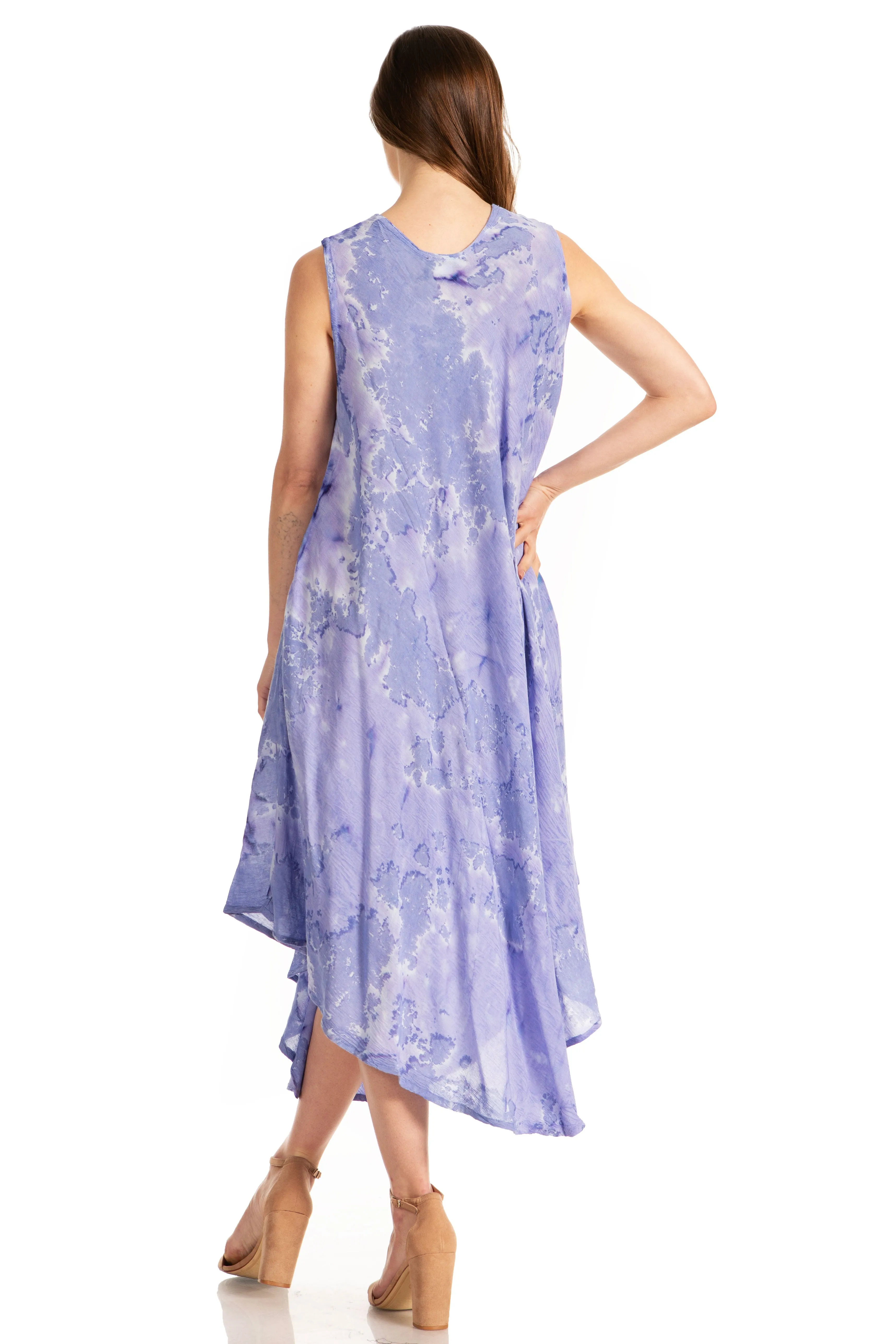 Sakkas Laeila Tie Dye Washed Tall Long Sleeveless Tank Top Caftan Dress / Cover Up