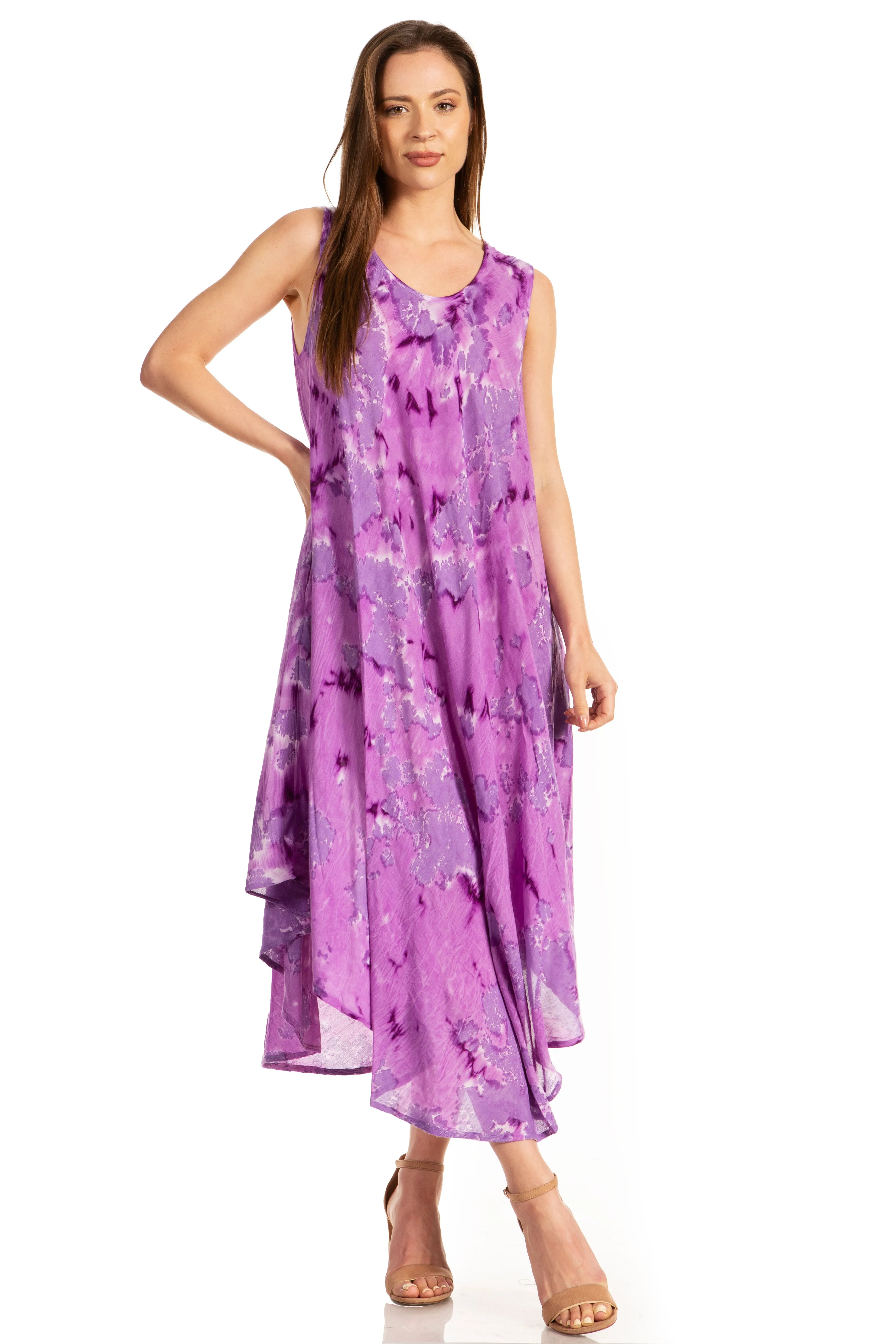 Sakkas Laeila Tie Dye Washed Tall Long Sleeveless Tank Top Caftan Dress / Cover Up