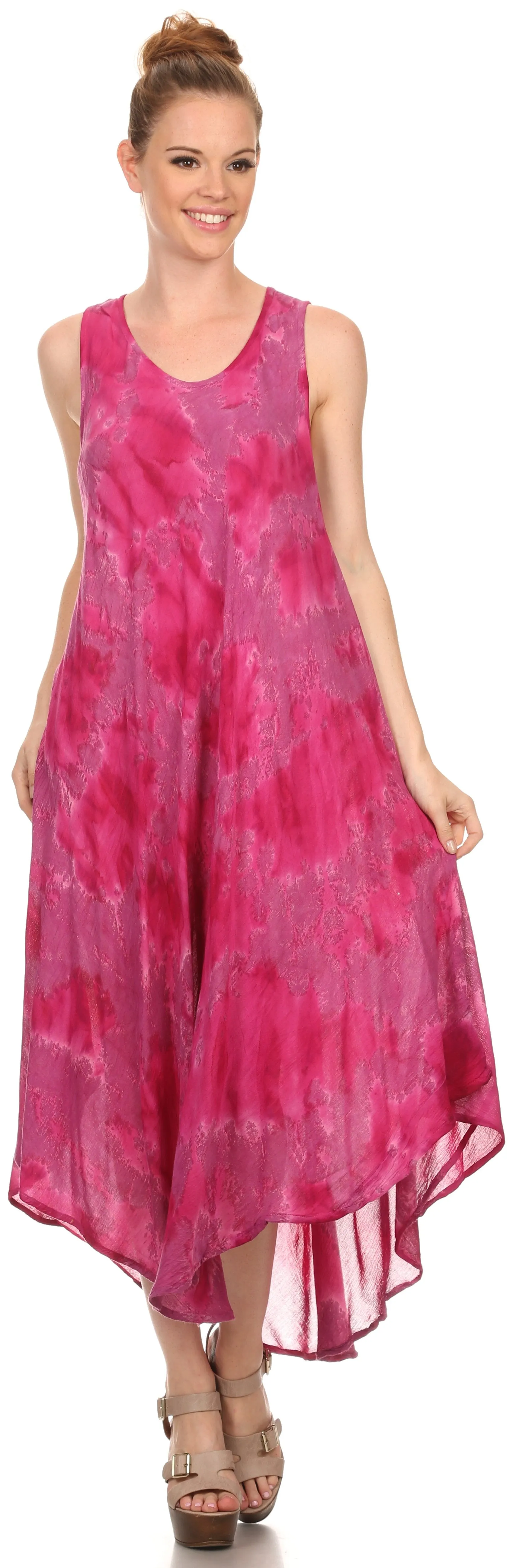 Sakkas Laeila Tie Dye Washed Tall Long Sleeveless Tank Top Caftan Dress / Cover Up