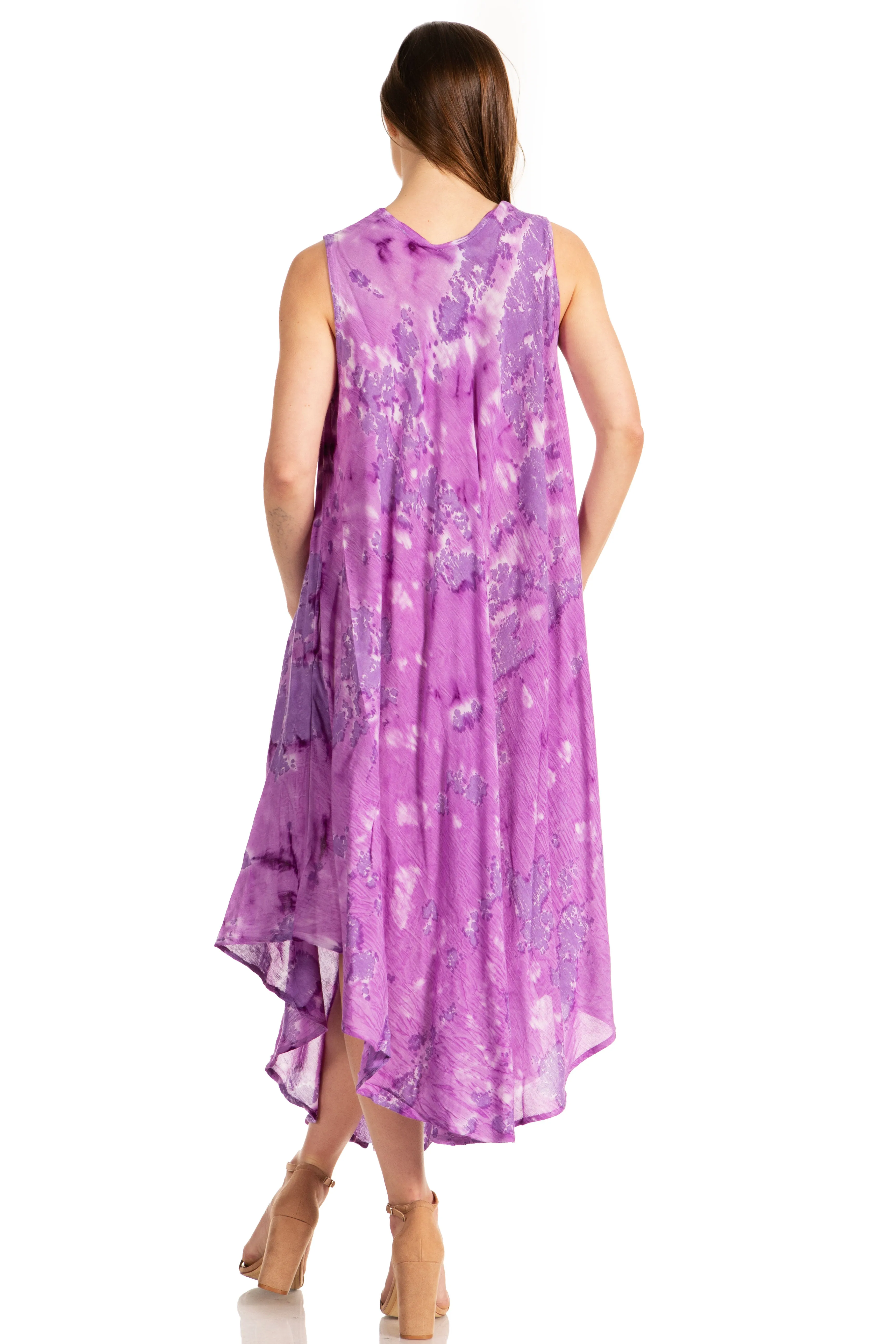 Sakkas Laeila Tie Dye Washed Tall Long Sleeveless Tank Top Caftan Dress / Cover Up