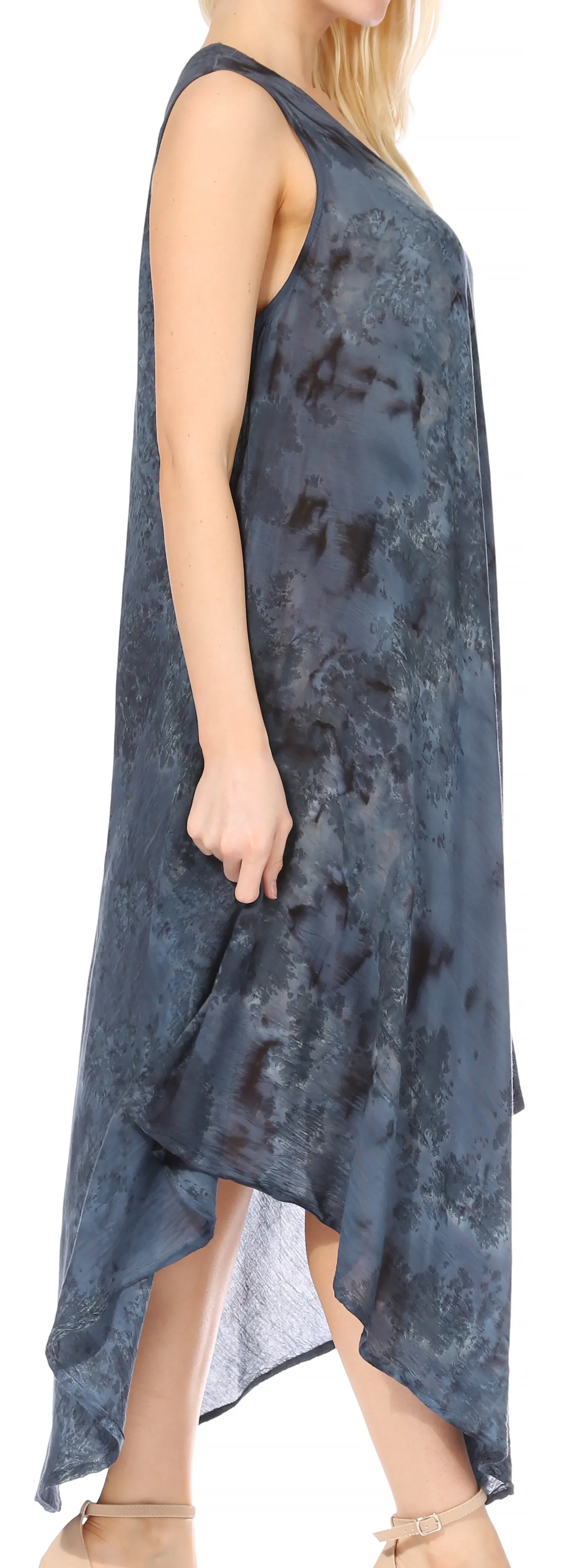 Sakkas Laeila Tie Dye Washed Tall Long Sleeveless Tank Top Caftan Dress / Cover Up