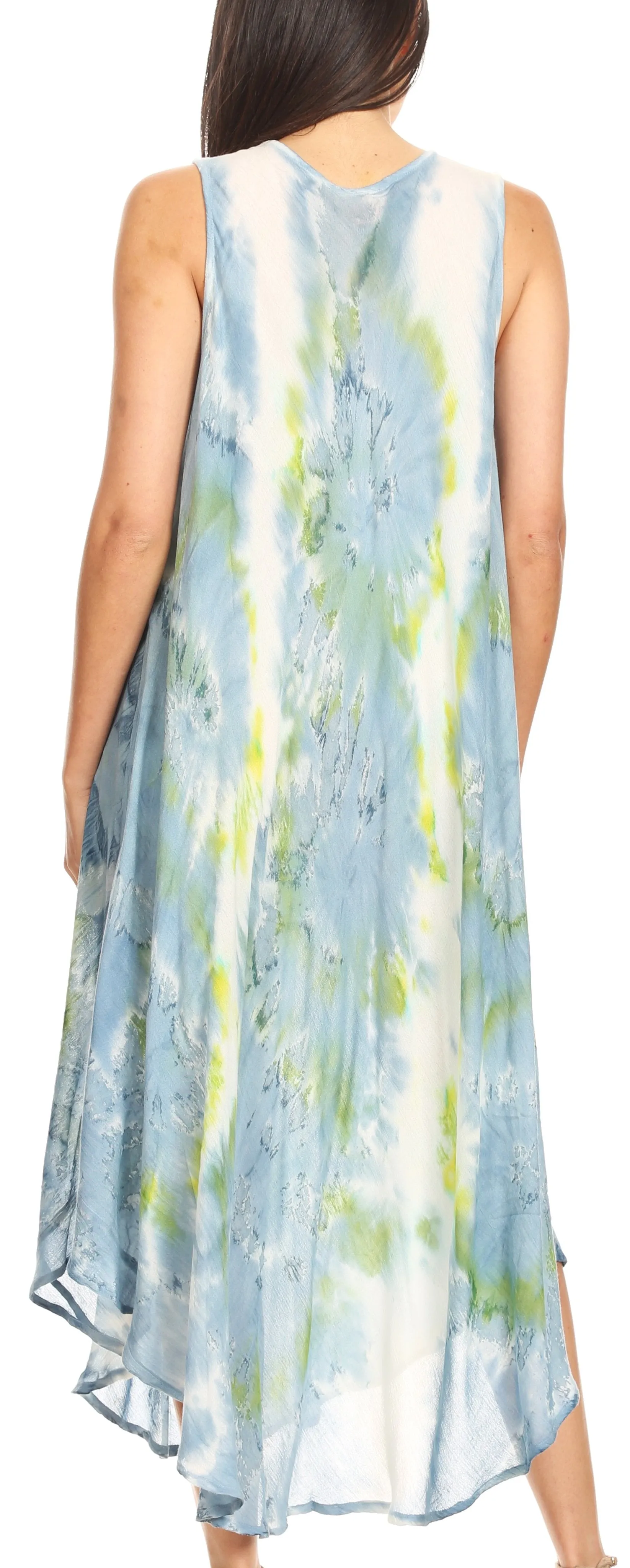 Sakkas Laeila Tie Dye Washed Tall Long Sleeveless Tank Top Caftan Dress / Cover Up