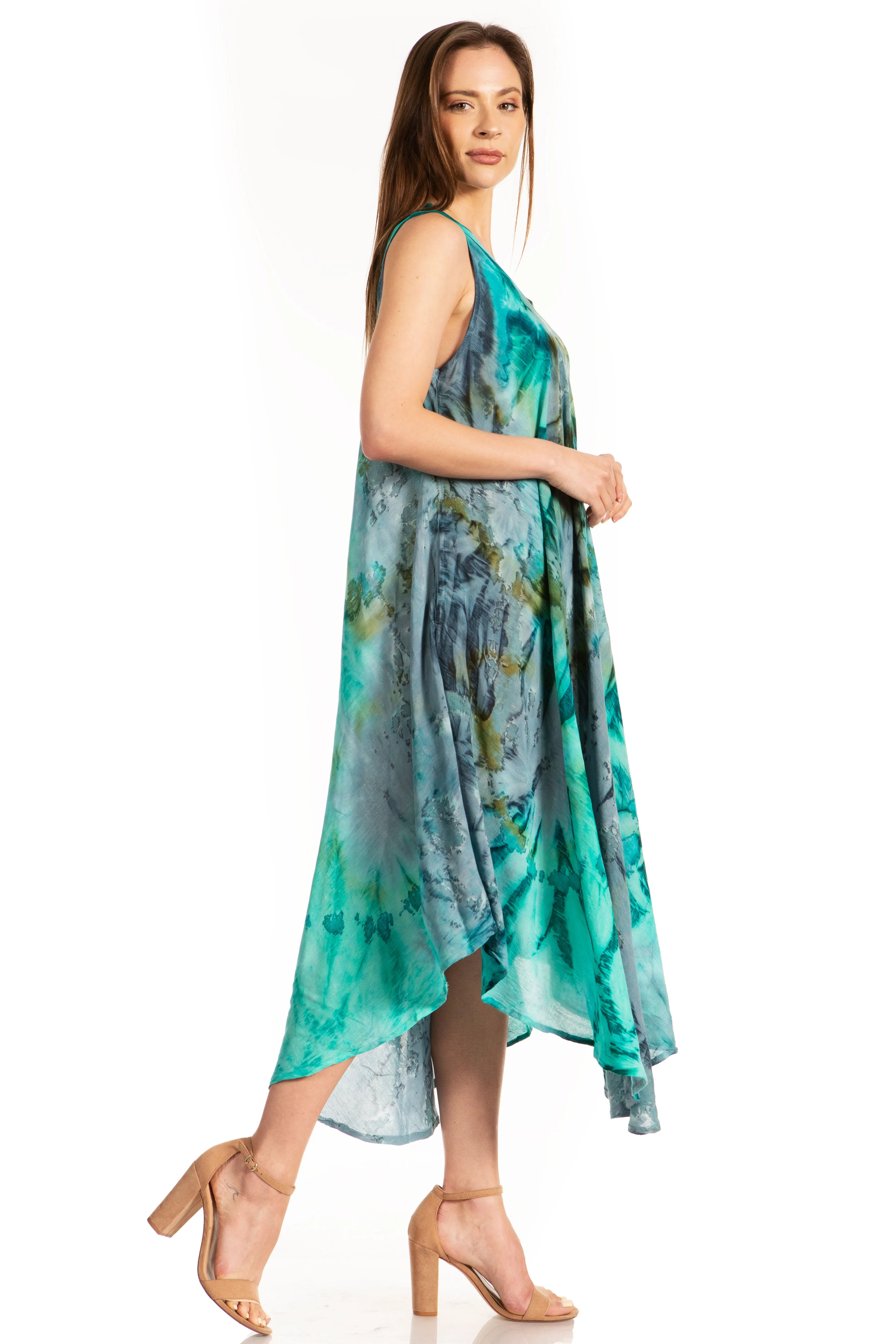 Sakkas Laeila Tie Dye Washed Tall Long Sleeveless Tank Top Caftan Dress / Cover Up