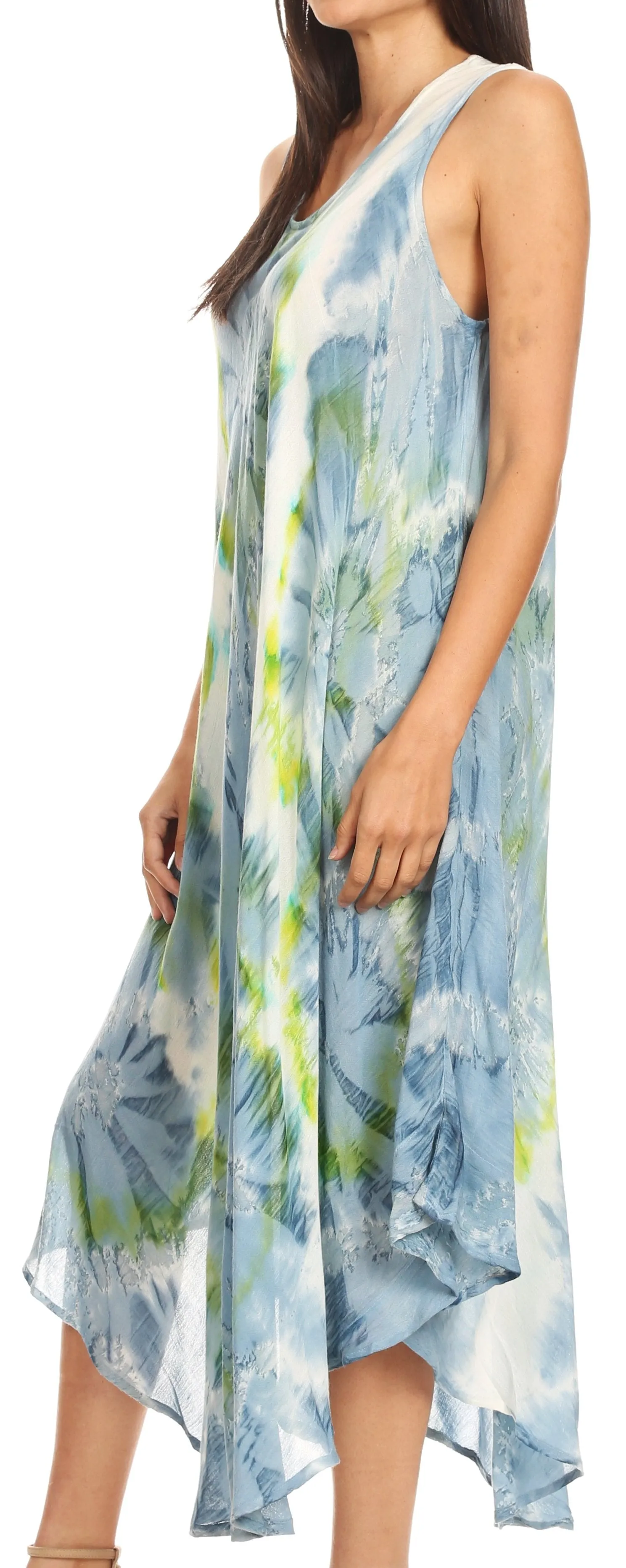 Sakkas Laeila Tie Dye Washed Tall Long Sleeveless Tank Top Caftan Dress / Cover Up