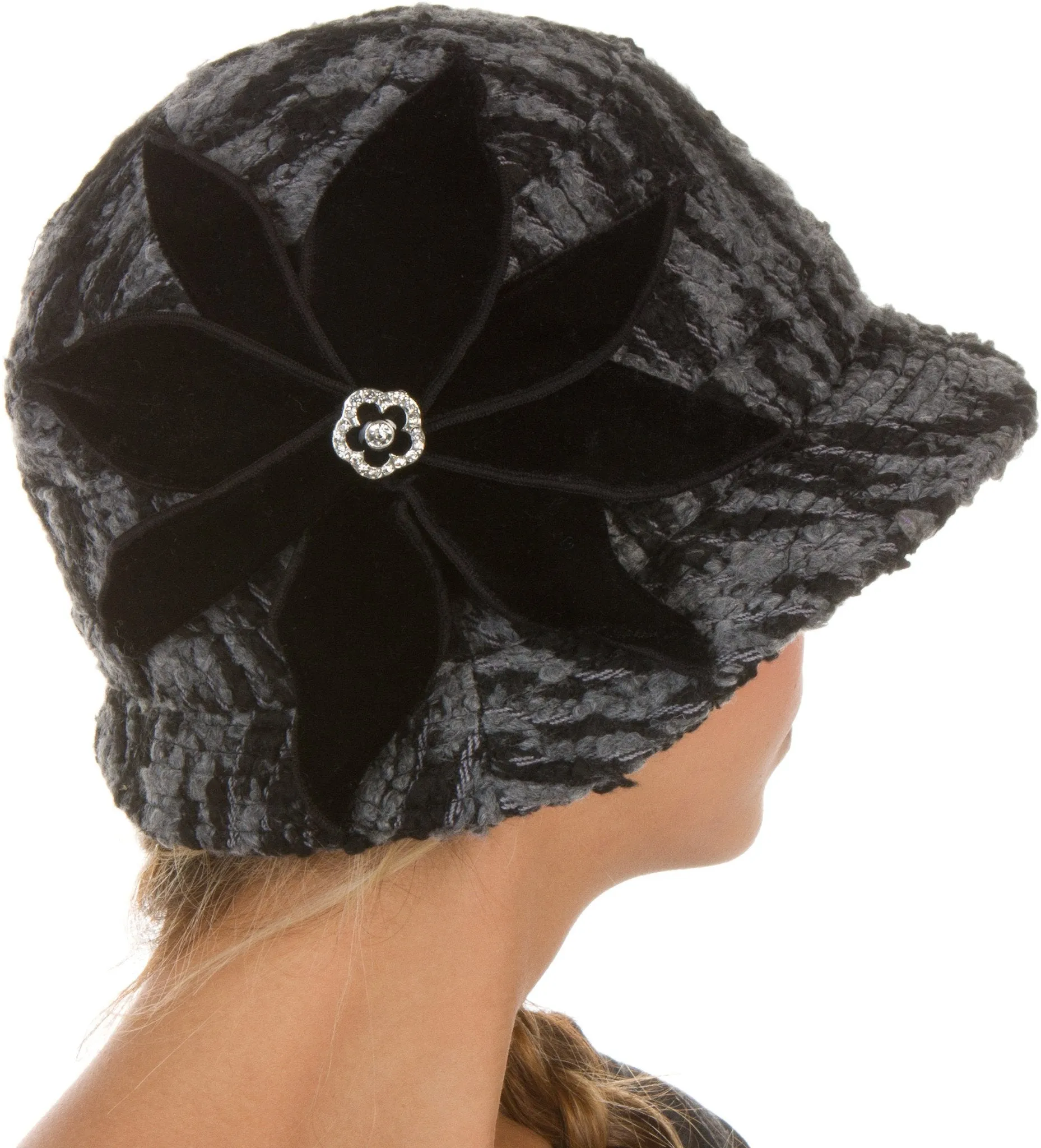 Sakkas Womens Wool Blend Foldable Cloche Bucket Winter Hat with Velvet Flower Accent