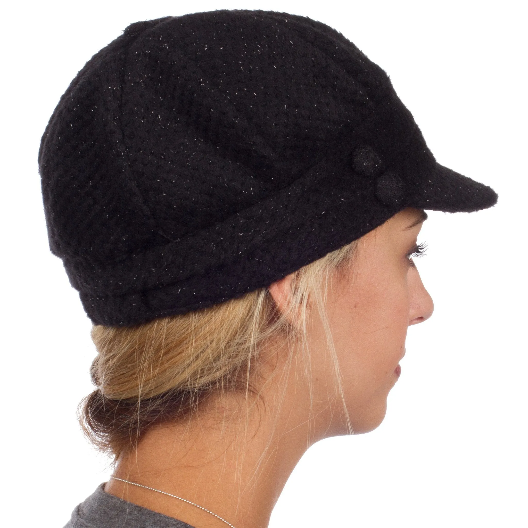 Sakkas Womens Wool Blend Newsboy / Cabbie Winter Hat / Cap with Buttoned Detail