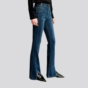 Sanded stretchable flared jeans for women