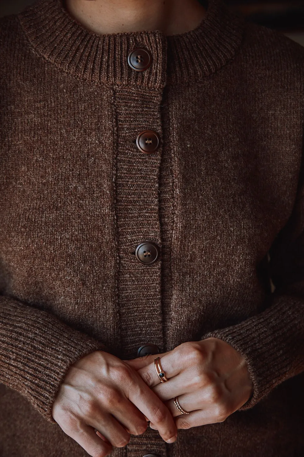 SANDRA Funnel-Neck Cardigan in Merino Wool - Chocolate