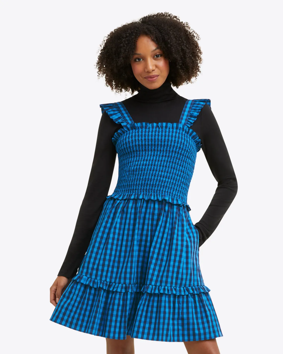 Shania Smocked Dress in Blue Gingham