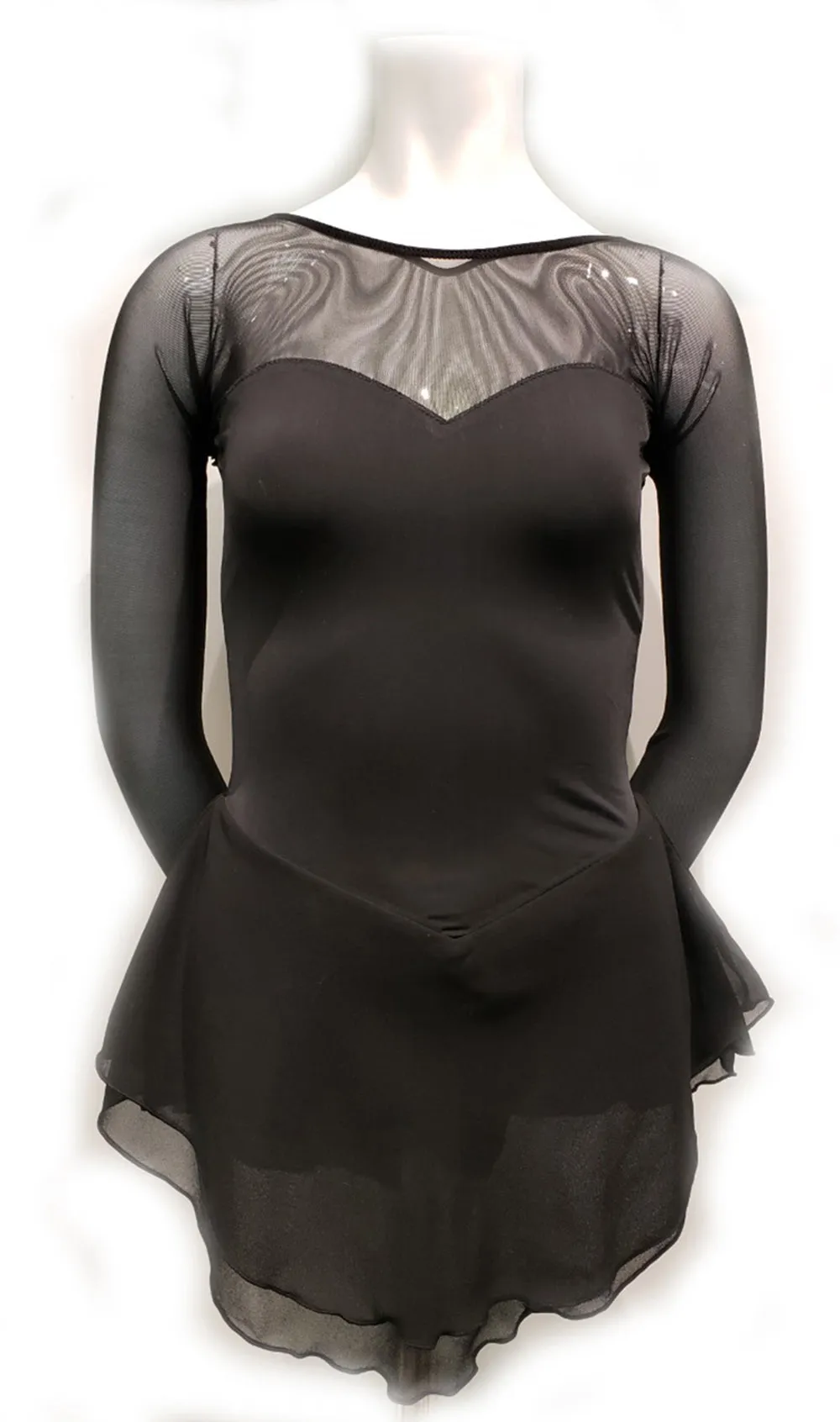 Simple Skating Dress Black & Mesh Long Sleeve Adult Youth 6-8