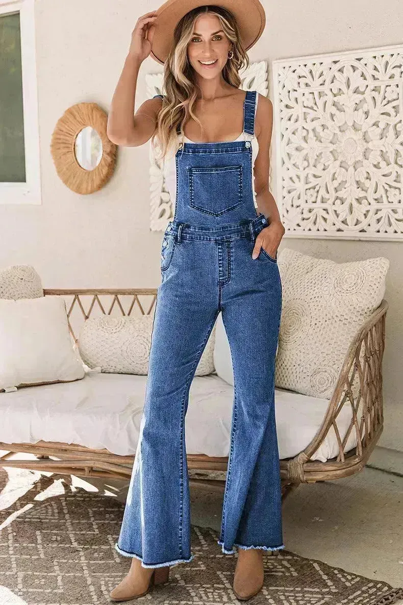 Sleeveless Jumpsuit All-match Multi-pocket Flared Pants