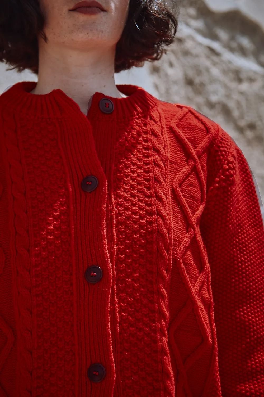 SONIA Cable Cardigan in Merino Wool - Red