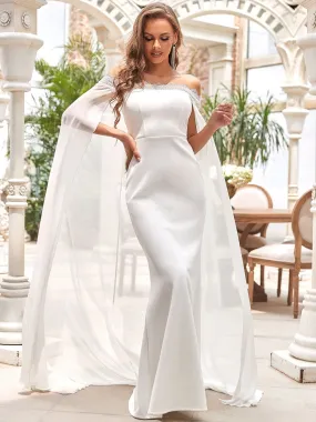 Strapless Lace Caped Bodycon Wedding Dress