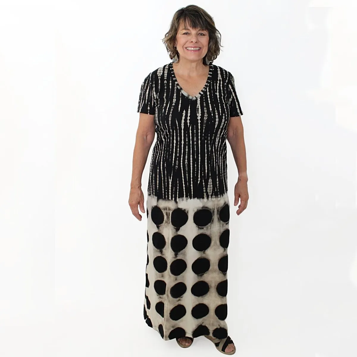 Stripe and Polka Dot Fitted Maxi Dress