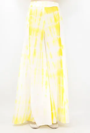 Summer Yellow And White Tie And Dye Cotton Palazzo