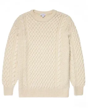 Sunspel Merino Wool Cable Jumper / Ecru