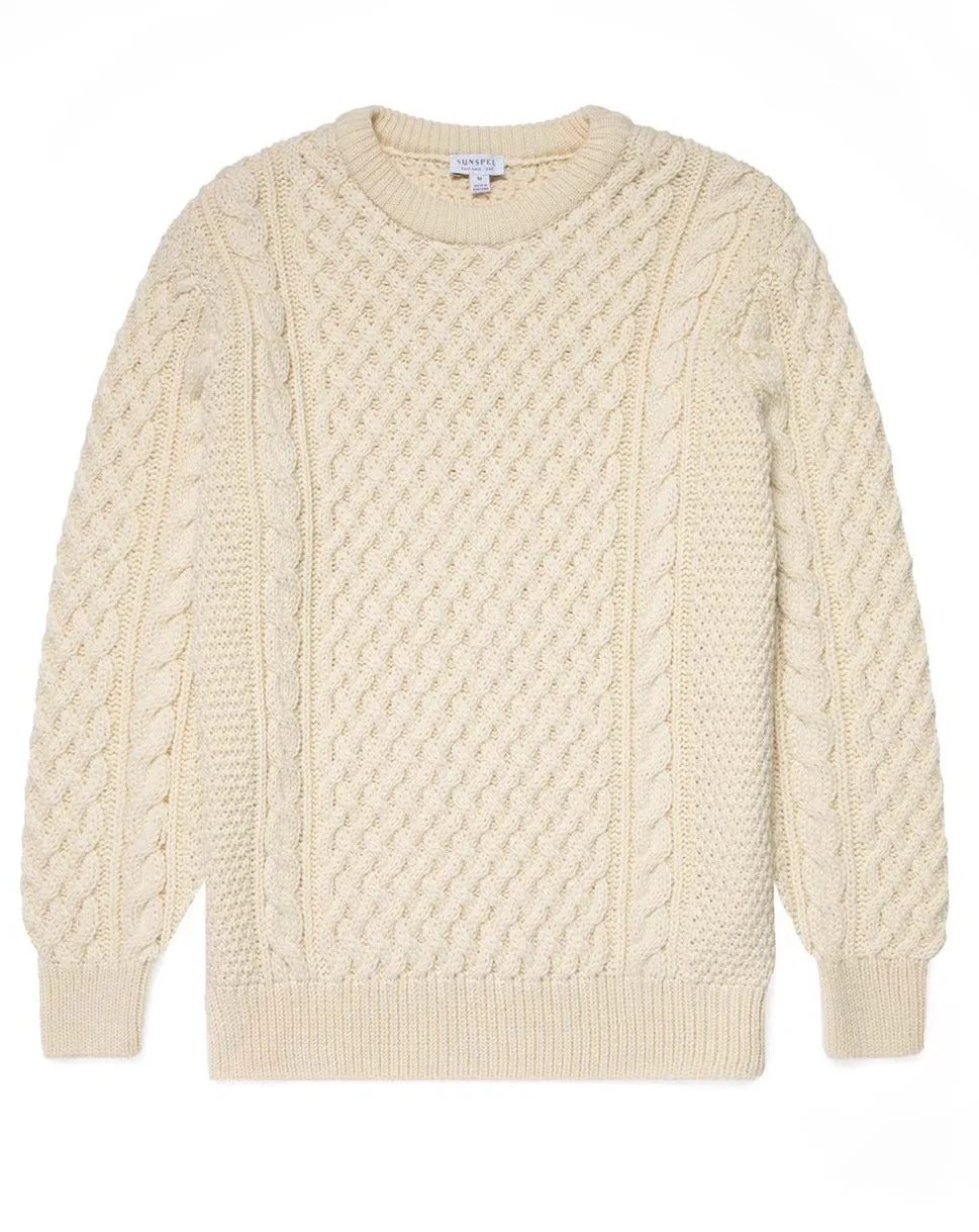 Sunspel Merino Wool Cable Jumper / Ecru