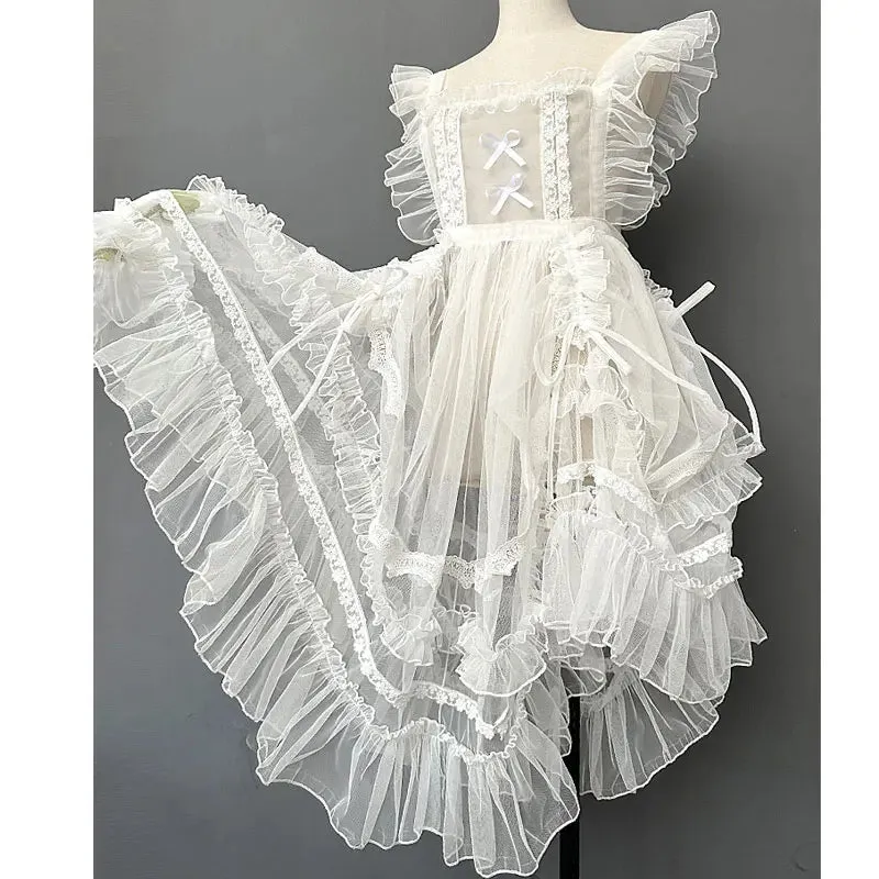 Sweet Lolita Apron Sheer Mesh Ruffled Dress