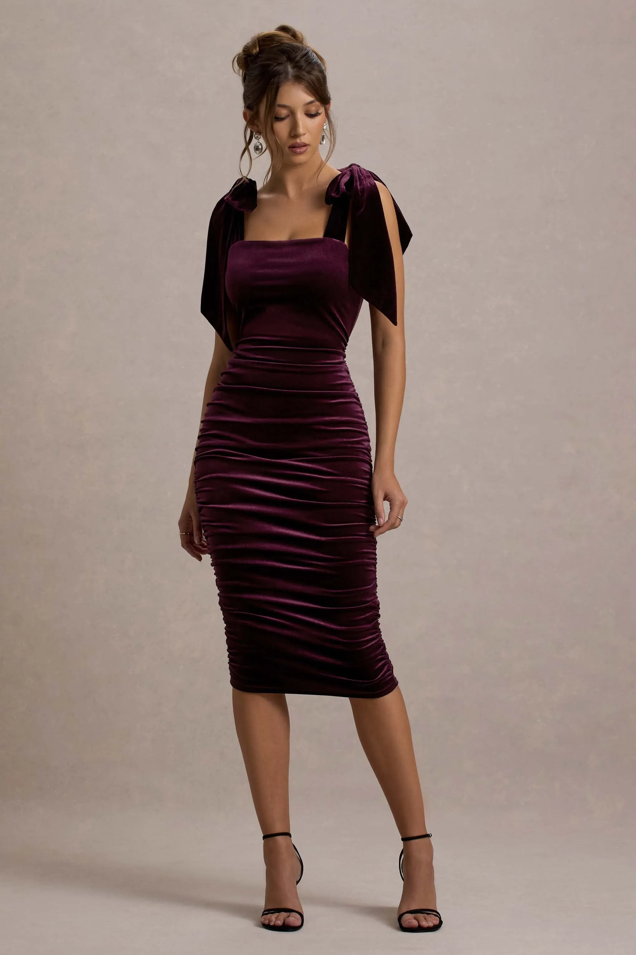 Tarna | Port Velvet Midi Dress With Bow Straps