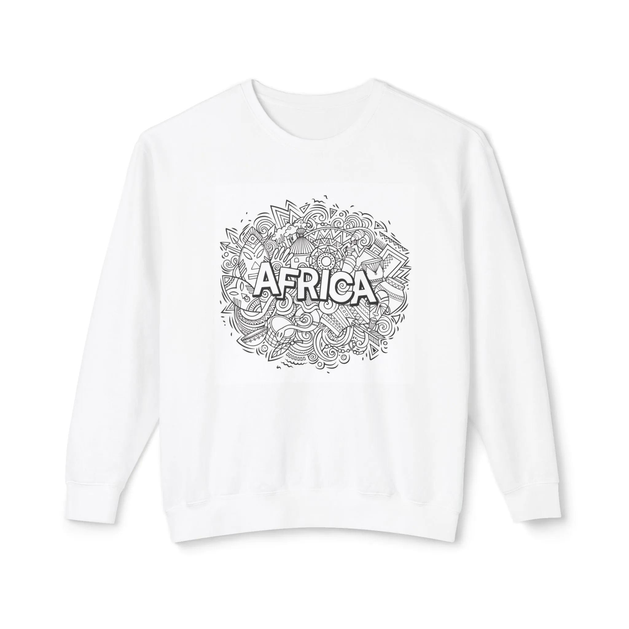 The Temi African Inspired Crewneck Sweatshirt with Monochrome Graffiti and Bold Africa Writing by Eldimaa Fashion