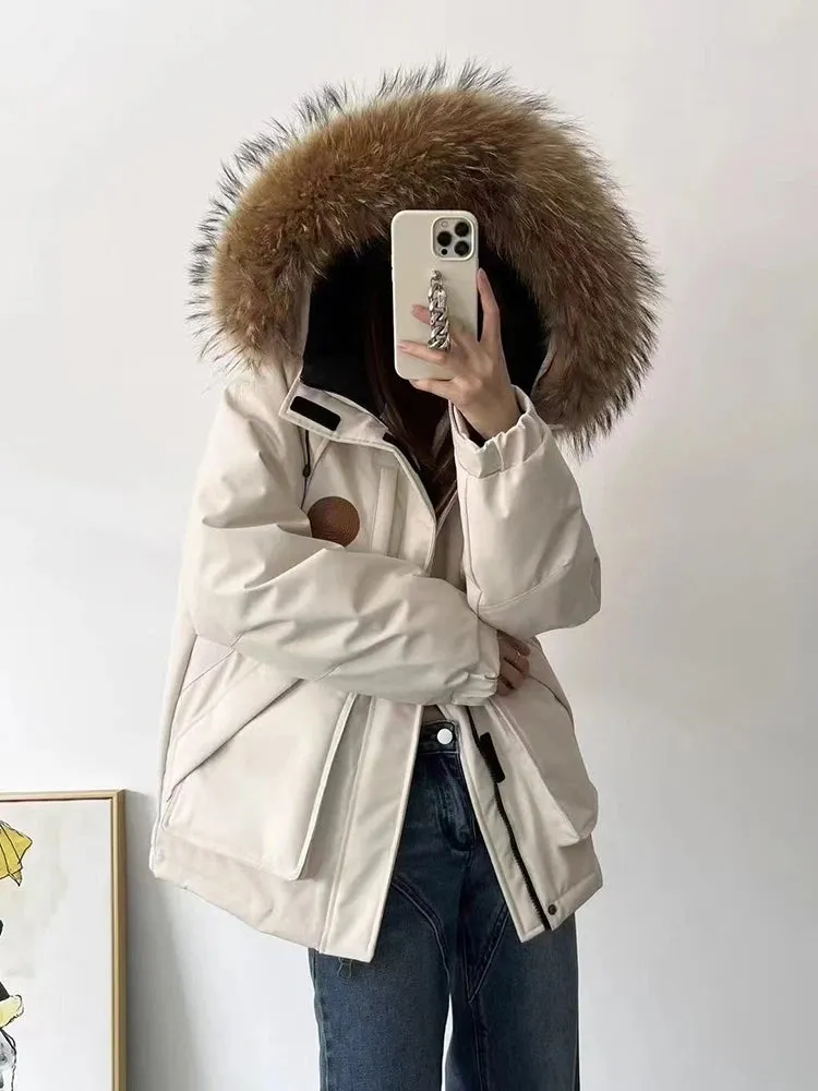 Toleet-Winter Outfits Christmas Black Friday 2024 Winter New Women's Fur Collar Snow Parka Thicken White Duck Down Puffer Coat Warm Jacket with Faux Fur Removable Hood