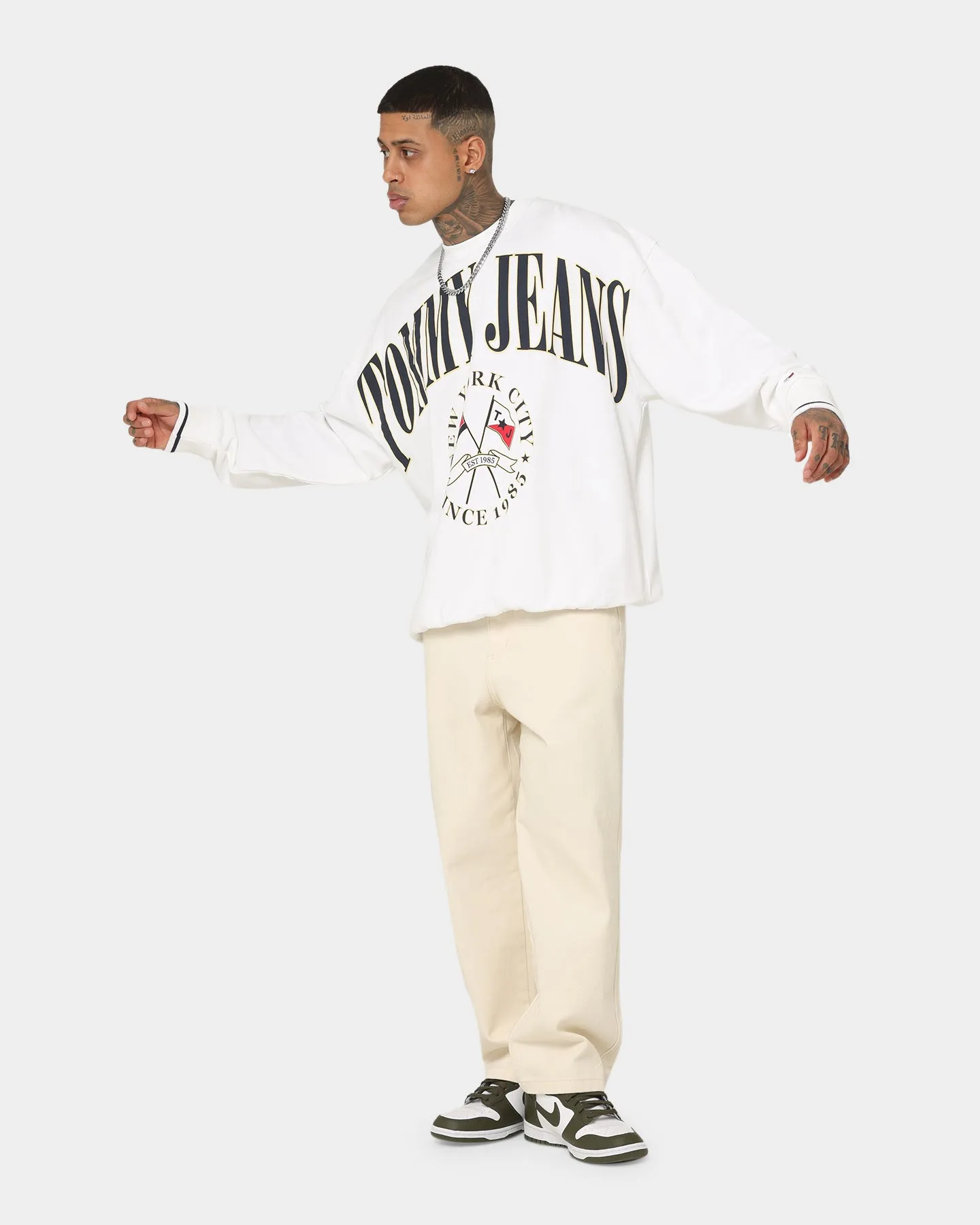 Tommy Jeans TJM Skater Prep Logo Crewneck White