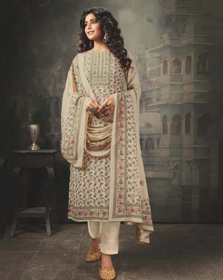 Unstitched Off-White Cotton Salwar Suits Set for women