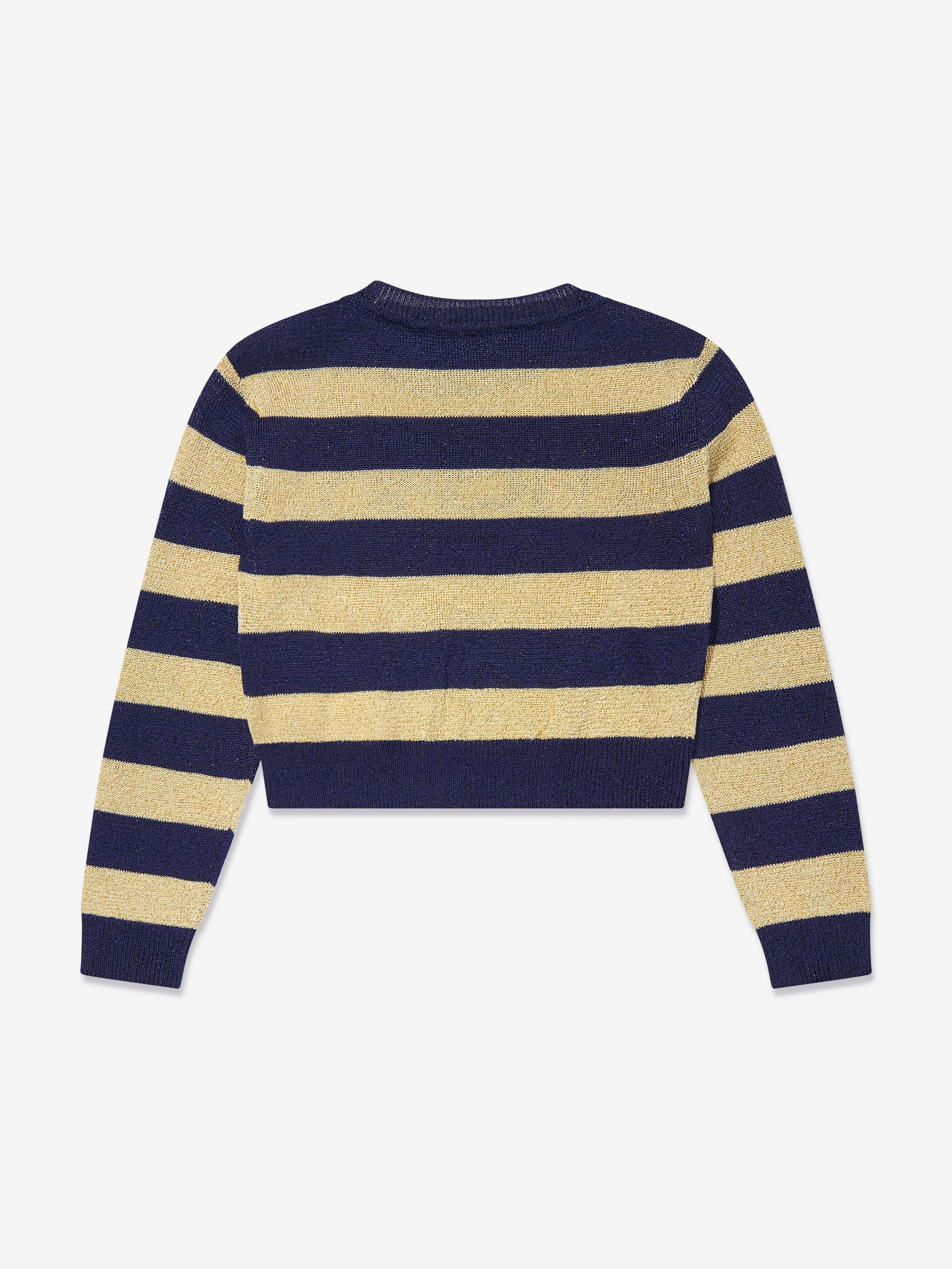 Versace Girls Striped Cropped Jumper in Navy