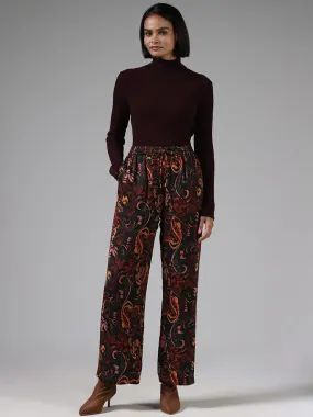 Wardrobe Brown Paisley Printed Slim Fit Trousers